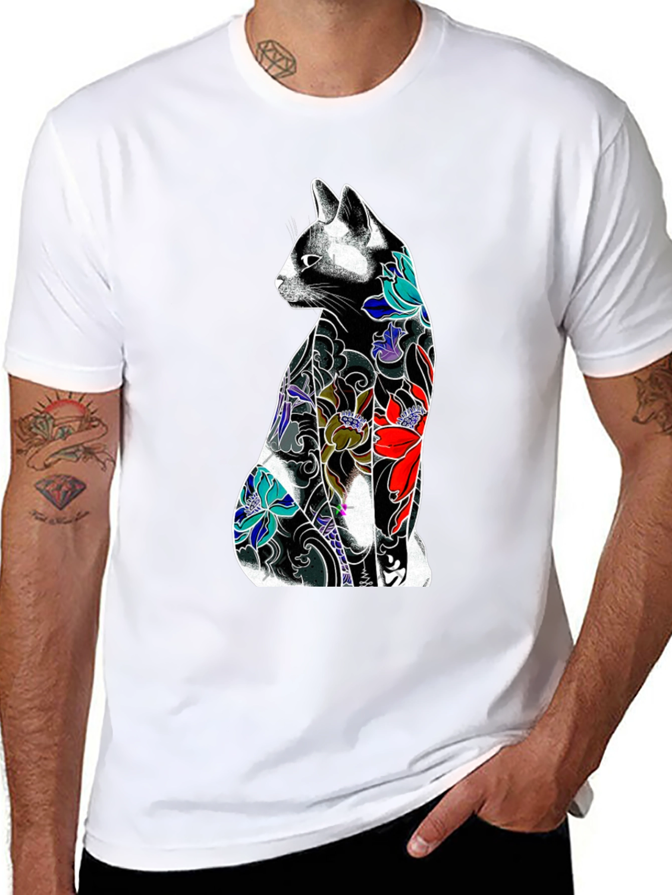 Black Tattoo Cat Graphic Tee - Unique Style view 8
