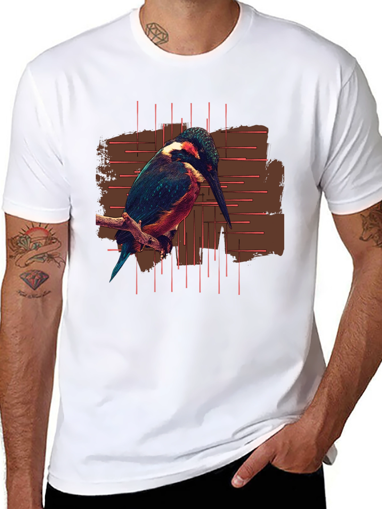 Black Kingfisher Bird Graphic Print Black T-Shirt view 8