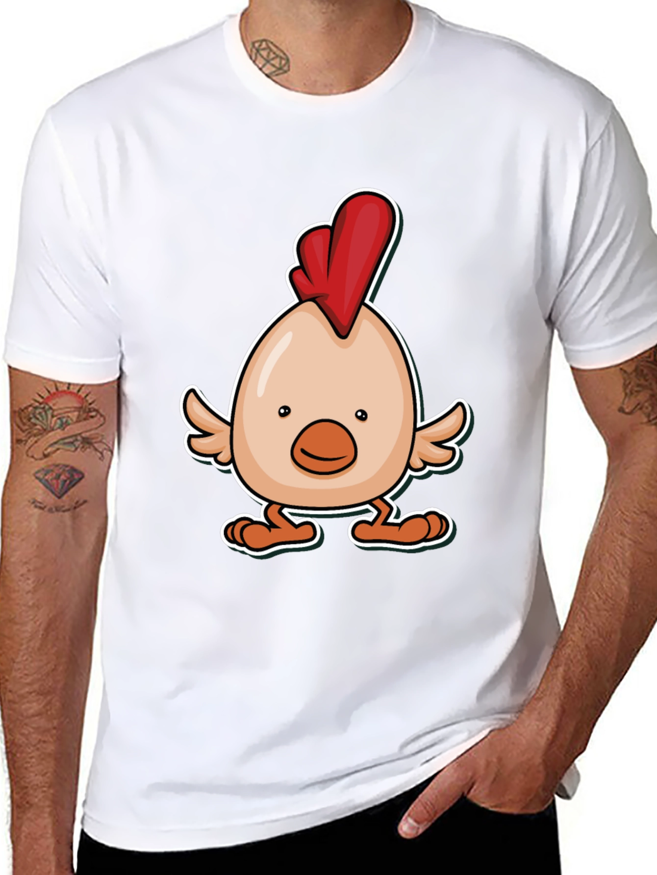 Black Cartoon Chicken Graphic Tee - Black Cotton Blend view 8