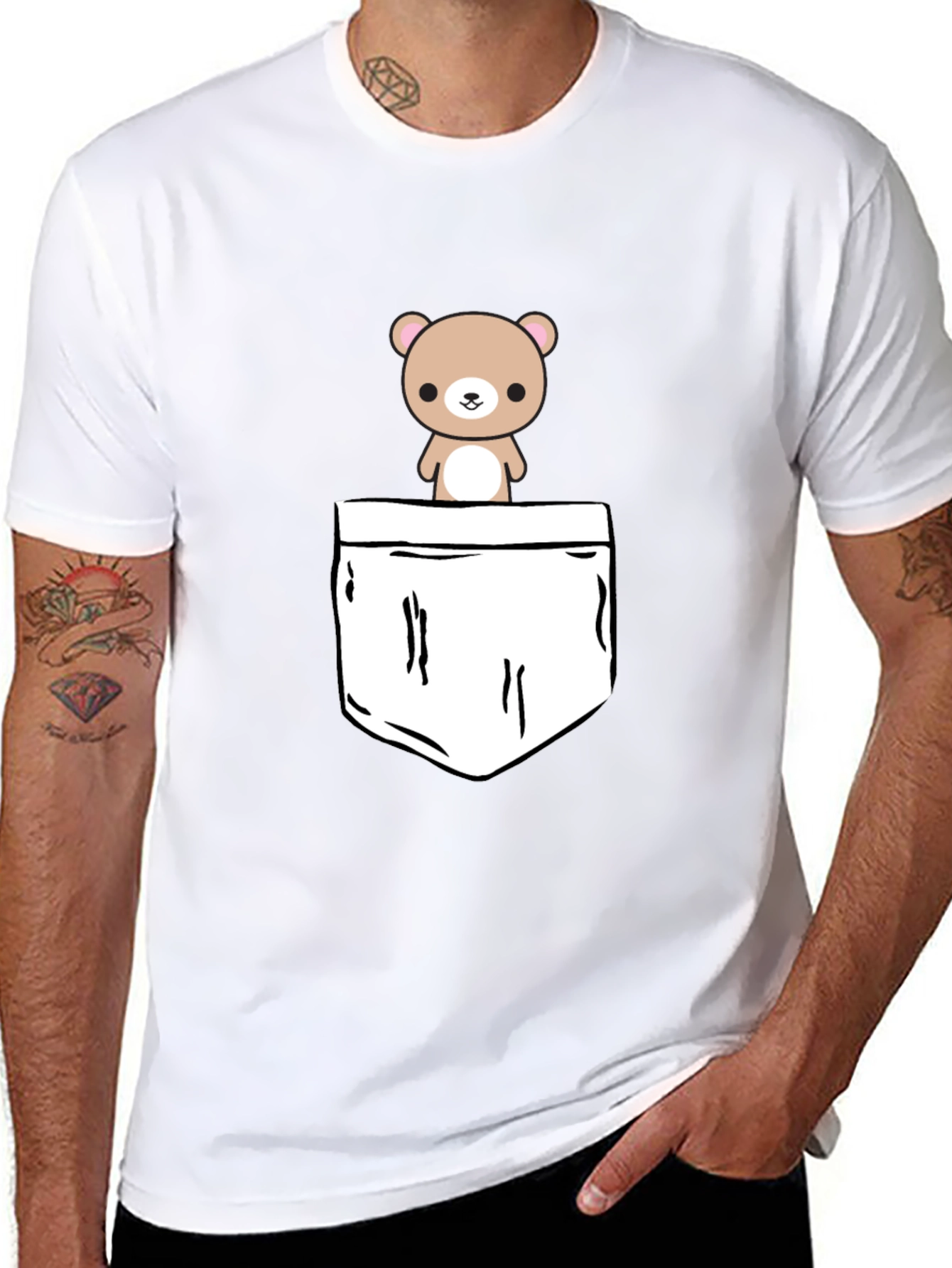 Black Cute Bear Pocket Graphic T-Shirt view 8