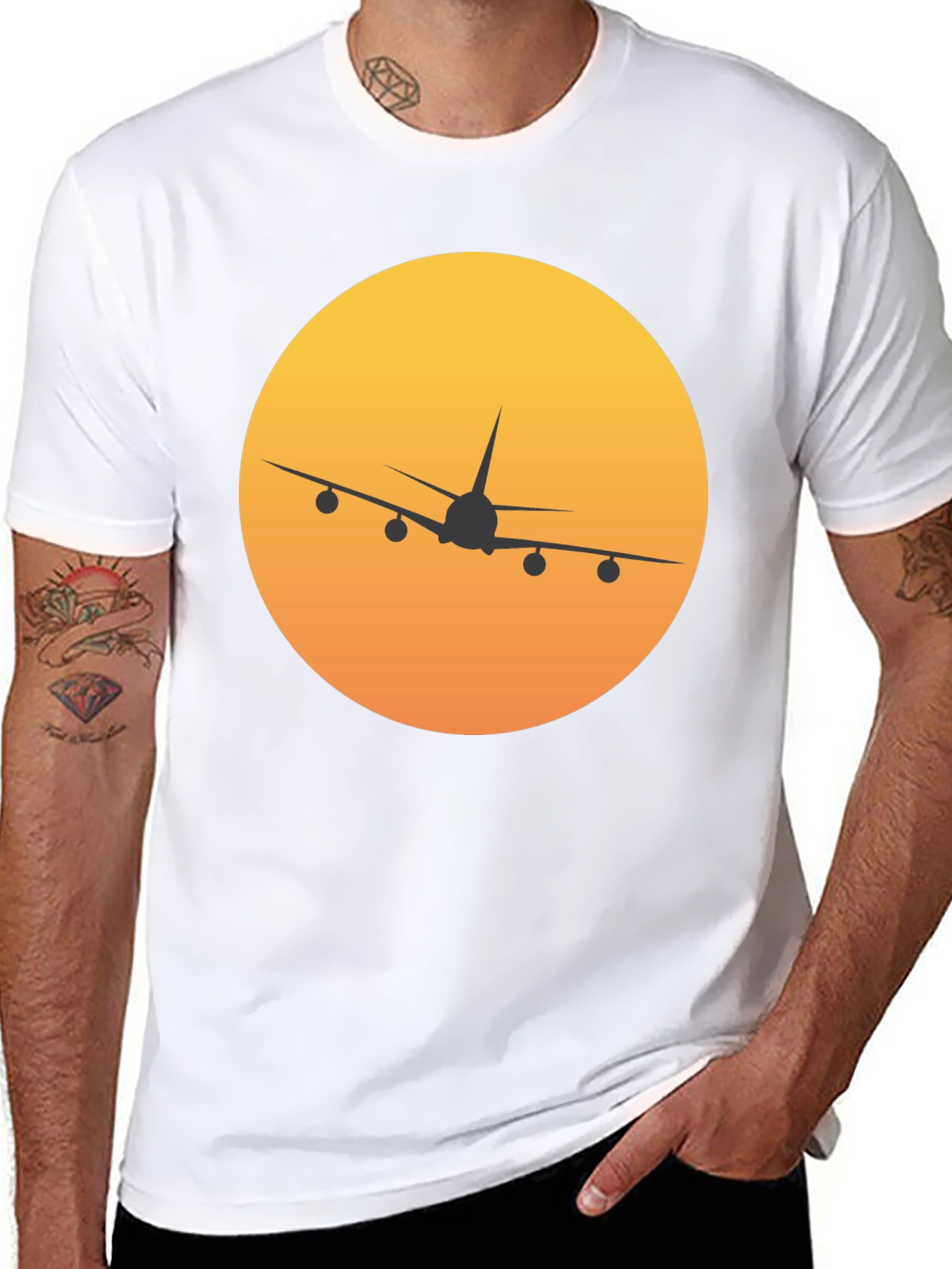 Black Airplane Sunset Graphic Tee - Black Crew Neck view 8