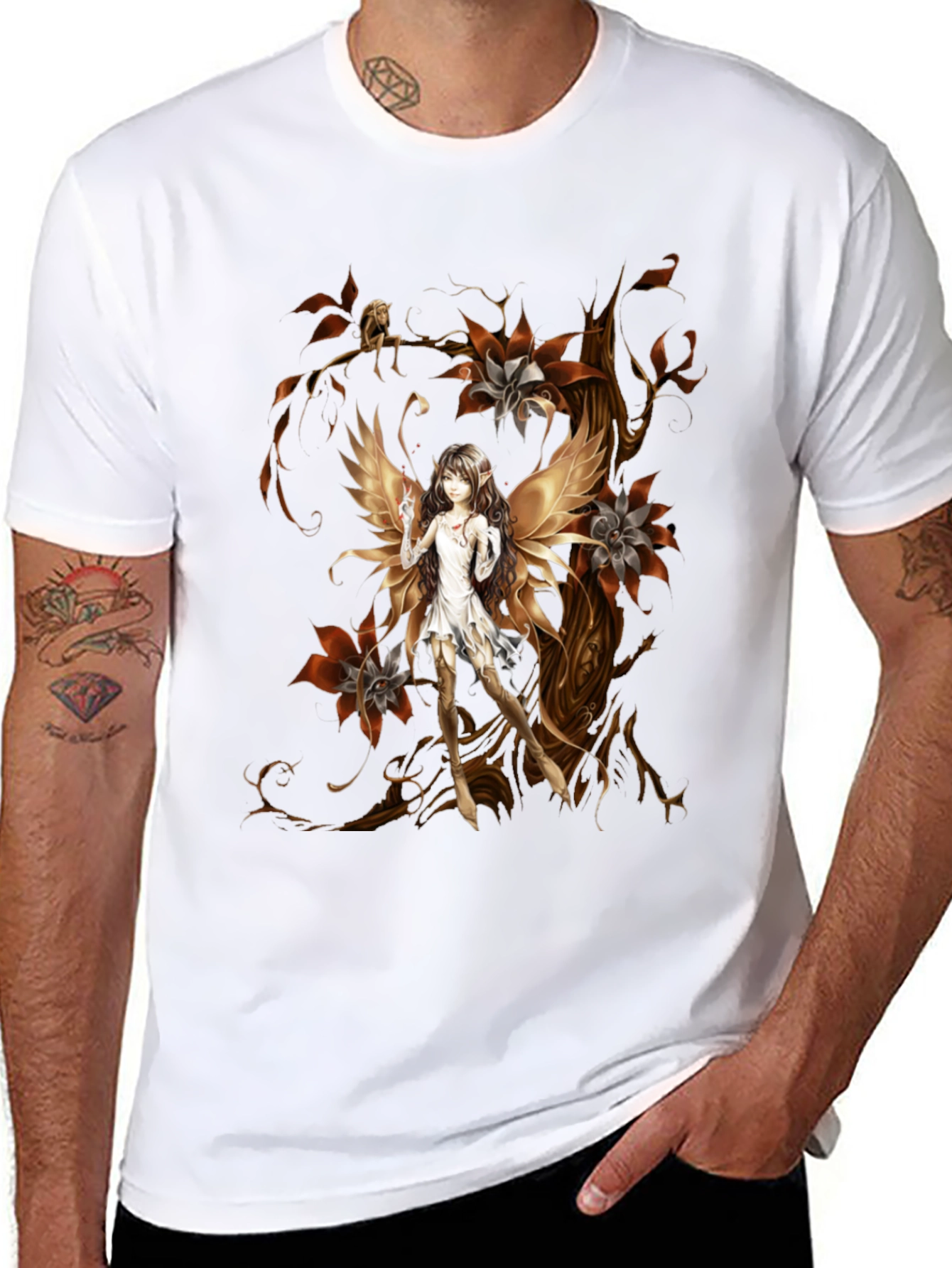 Black Fairy Art T-Shirt - Unique Graphic Tee view 8
