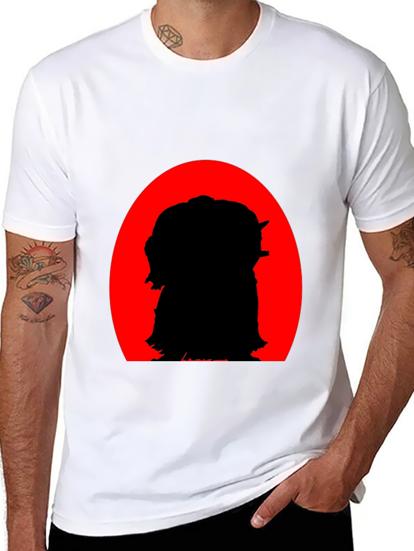 Black Silhouette Tee: Red Sun, Black Print view 8