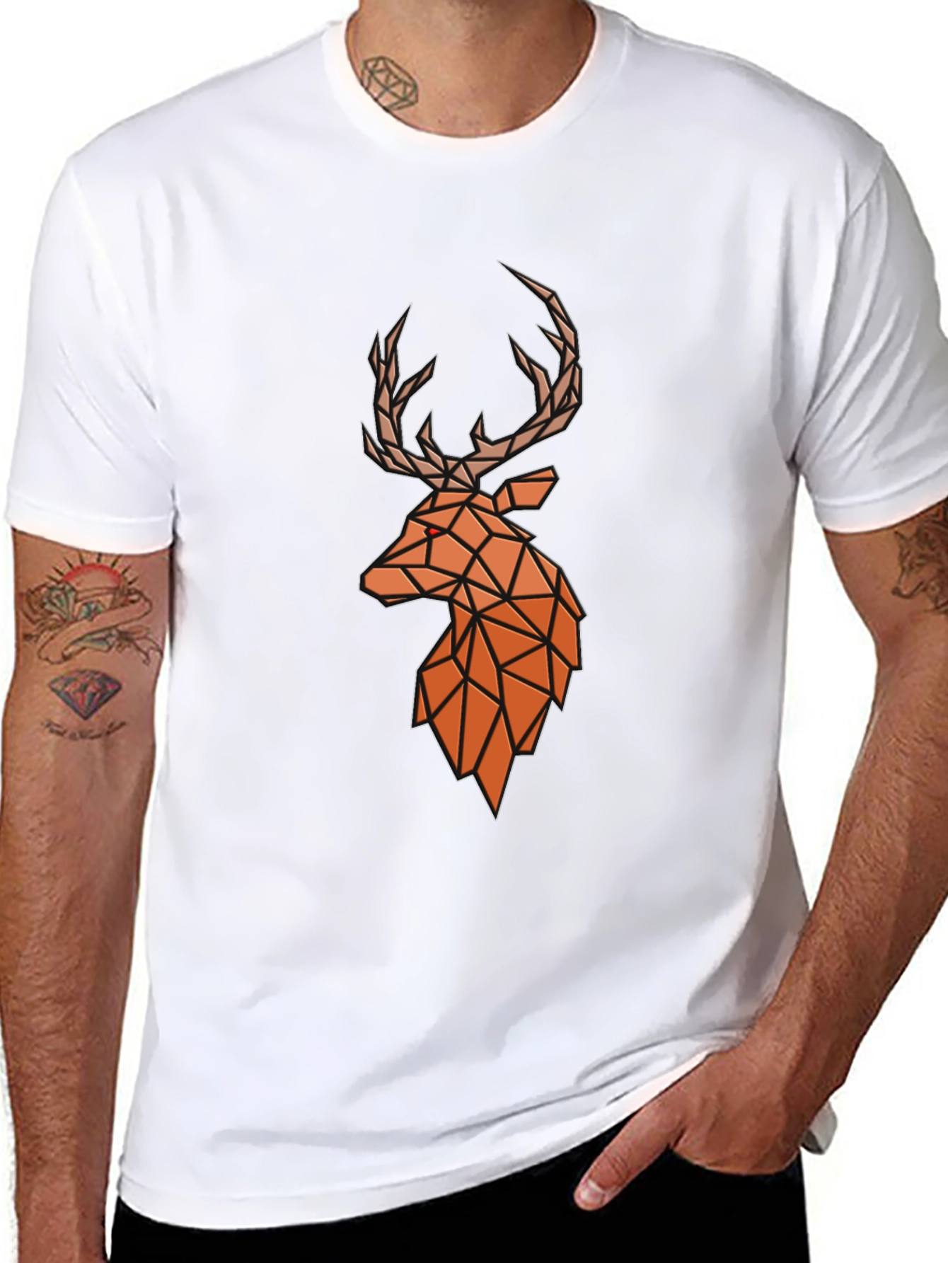 Black Geometric Deer Head Graphic Tee - Modern Style view 8