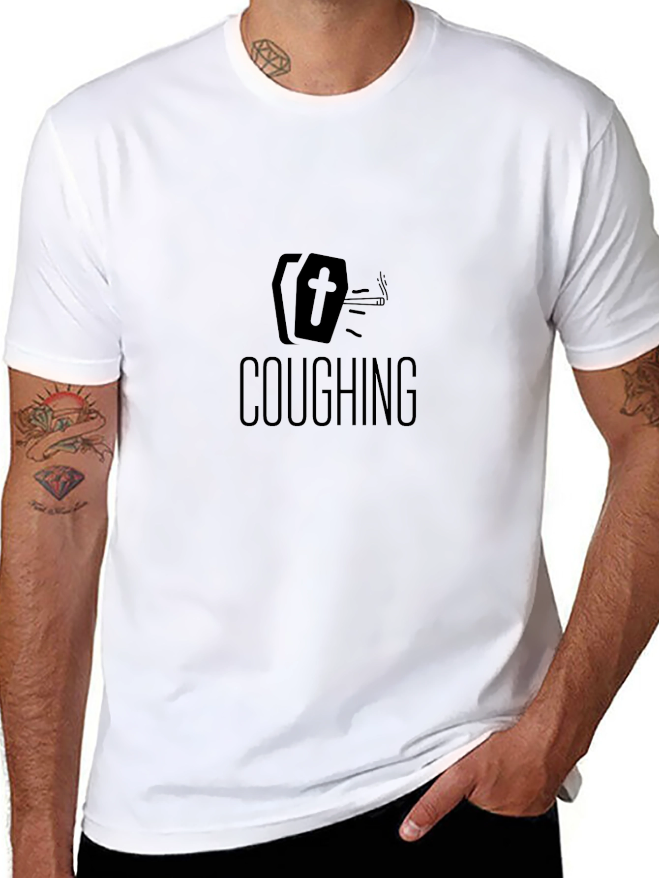 Black Coughing Coffin Graphic Tee - Humor Statement Shirt view 8