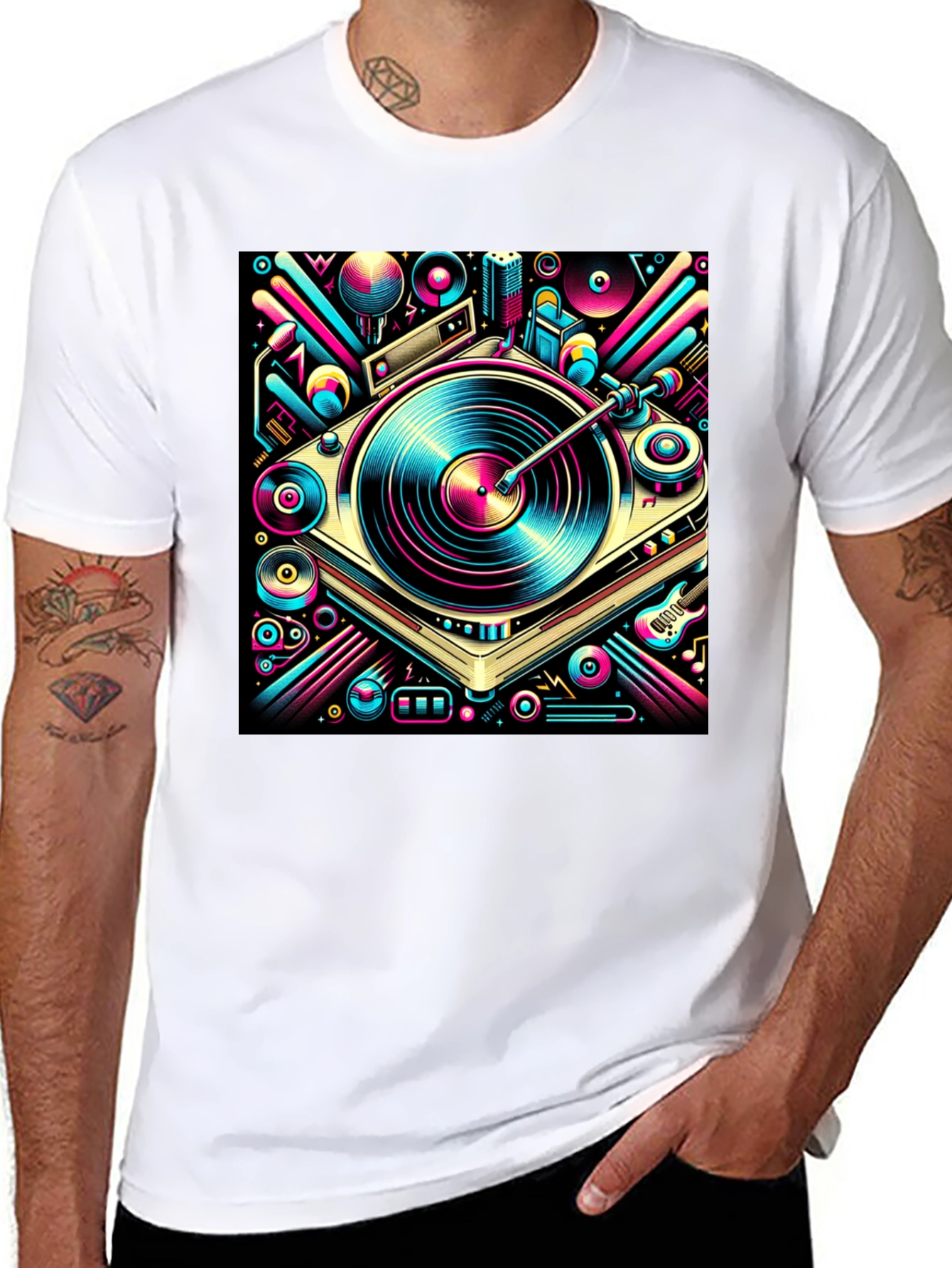 Black Retro Turntable Graphic Tee view 8