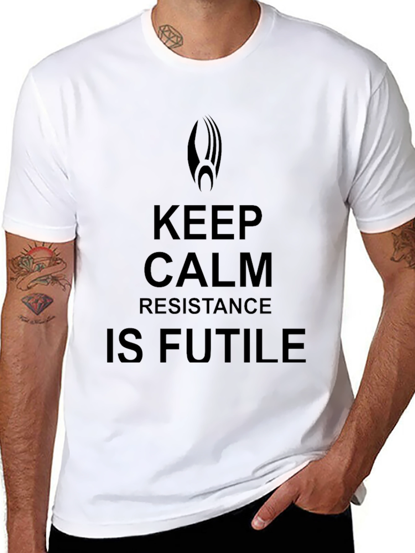 Black Keep Calm Resistance is Futile Black T-Shirt view 8