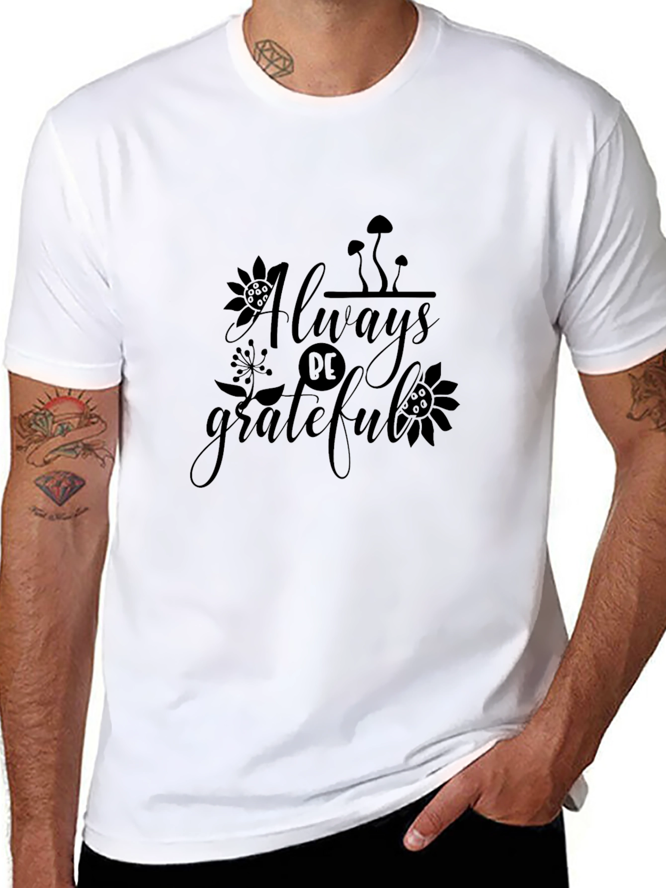 Black Always Be Grateful Graphic Tee - Black Cotton T-Shirt view 8