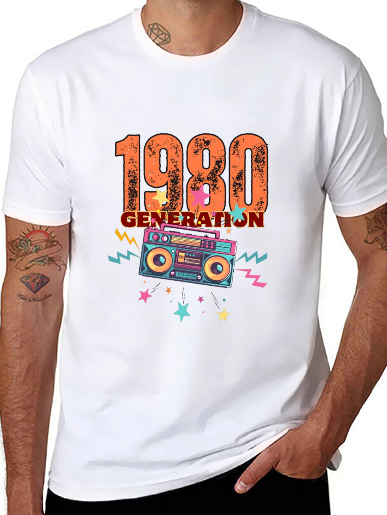 Black Retro 1980s Generation Boombox Graphic T-Shirt view 8