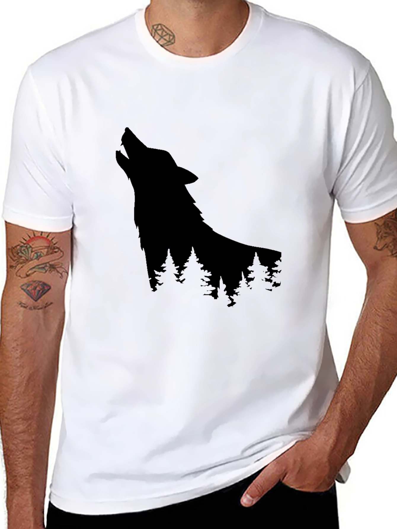 Black Wolf Silhouette Black Graphic Tee view 8