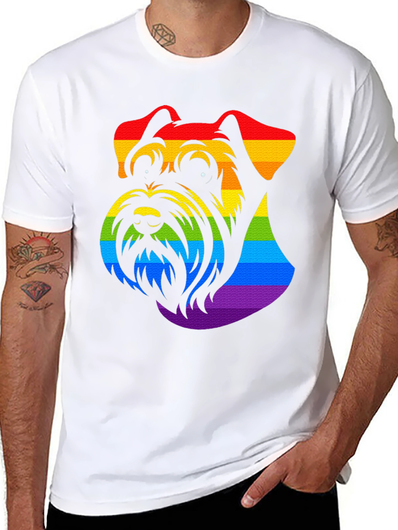 Black Rainbow Schnauzer Graphic Tee - Black Cotton view 8