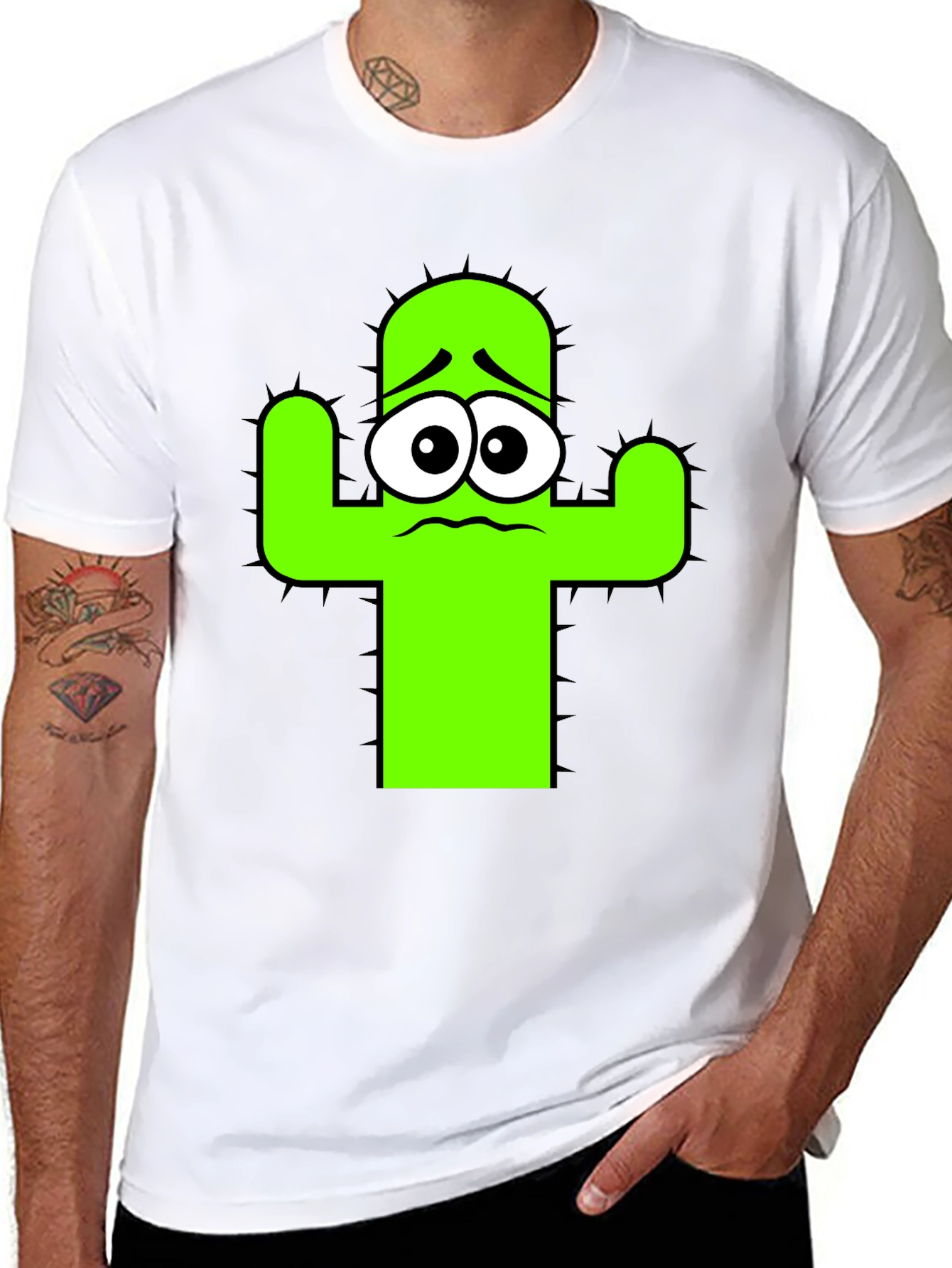 Sad Cactus Graphic Tee - Black Cotton T-Shirt - 8