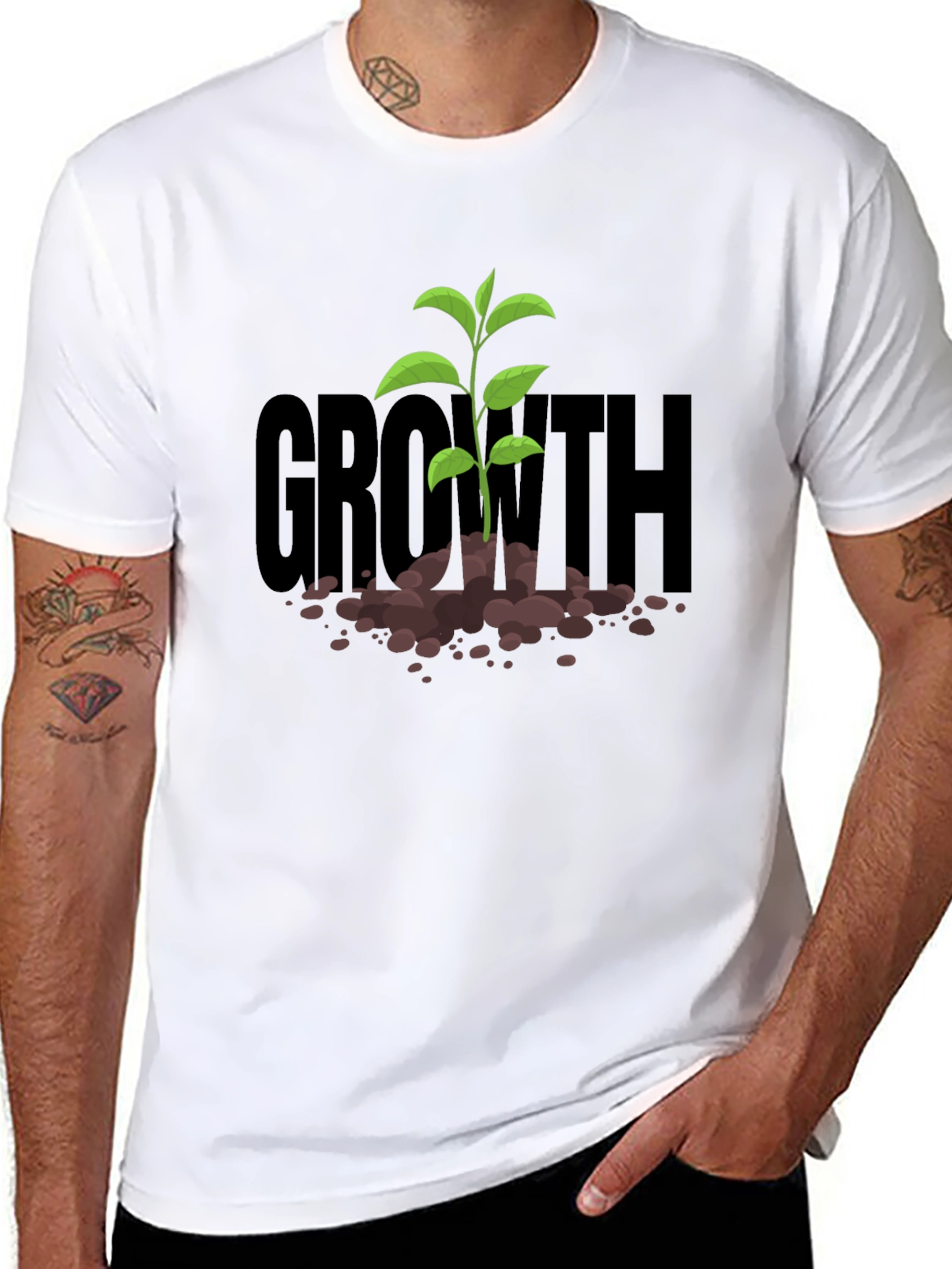 Black Growth Sprout T-Shirt - Black Cotton Tee view 8