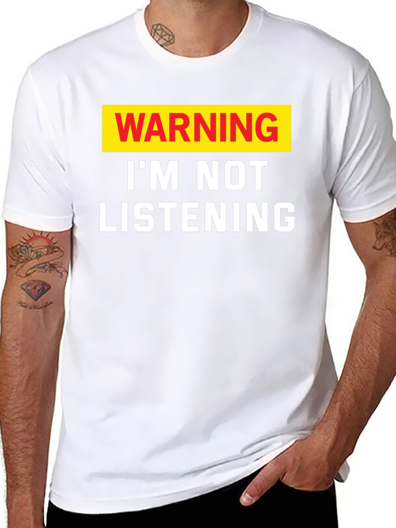 Black Warning I'm Not Listening Men's T-Shirt view 8