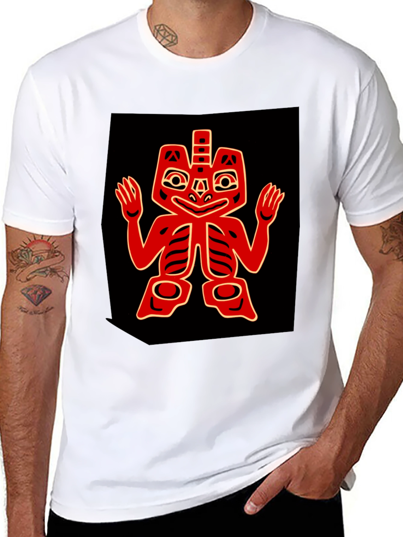 Black Bold Graphic Tee - Red Native American Design view 8
