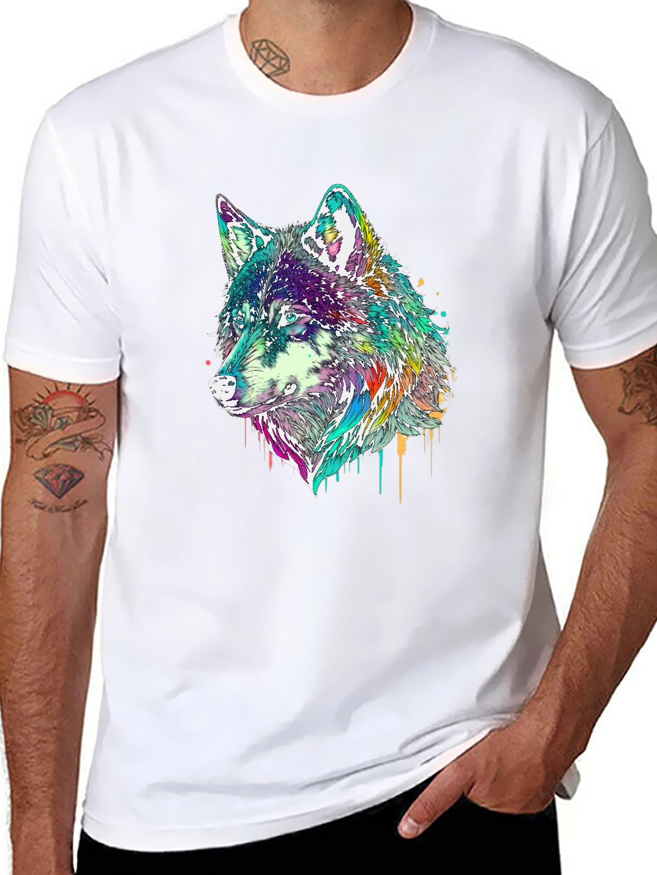 Black Wolf Graphic Tee - Colorful Animal Print view 8
