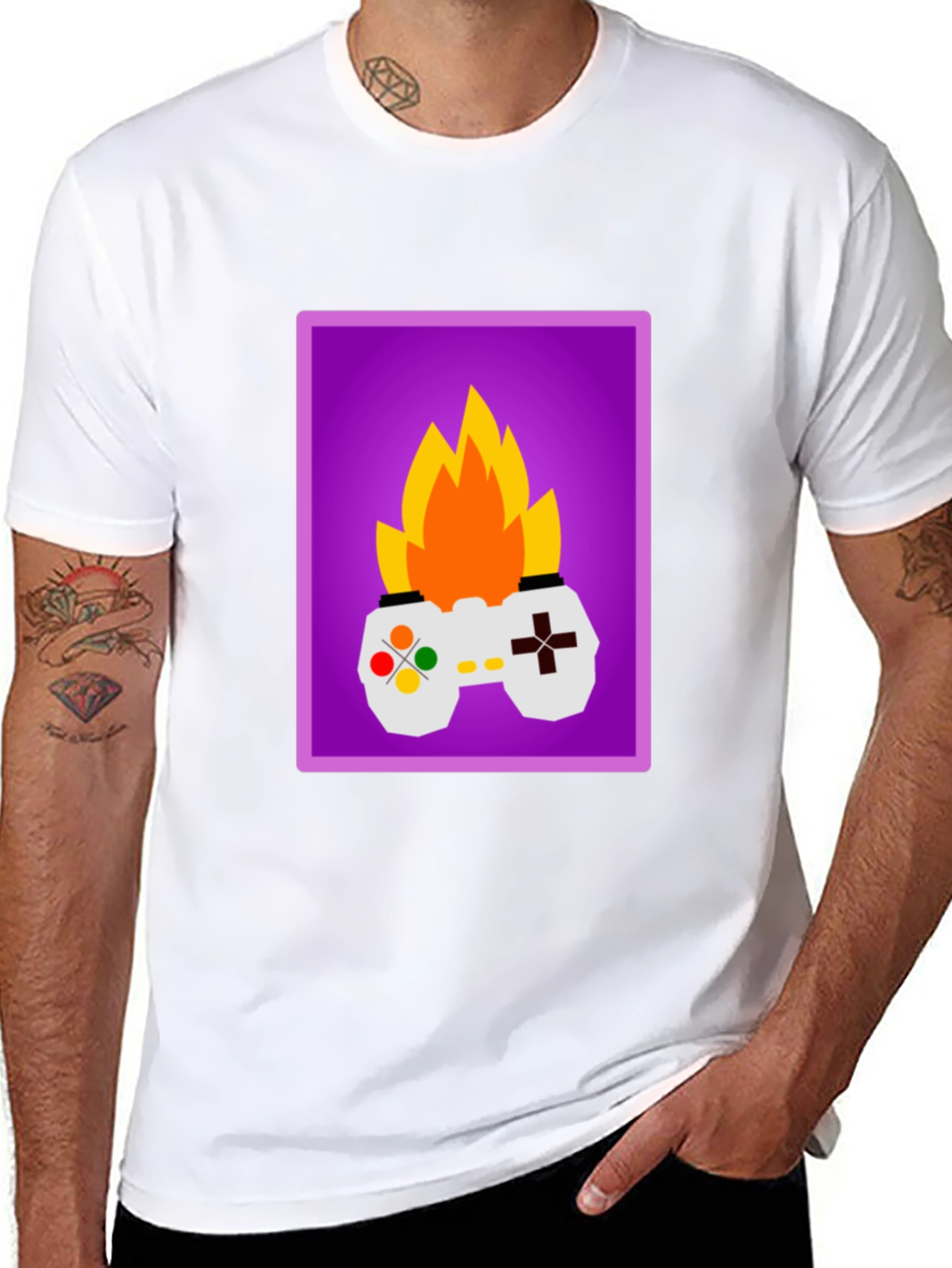 Black Fiery Gaming Controller Graphic Tee - Black view 8