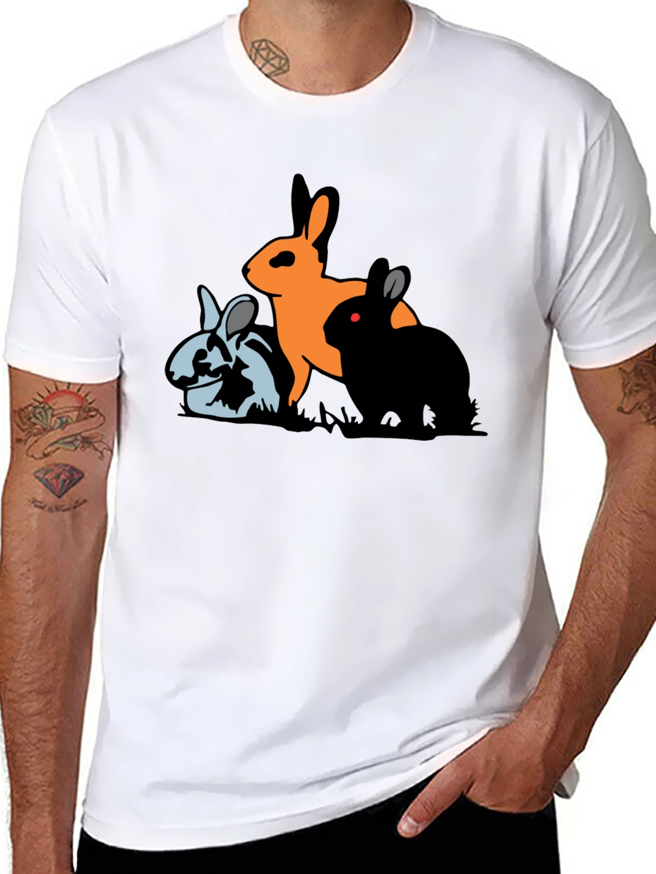 Black Three Bunny Graphic T-Shirt view 8