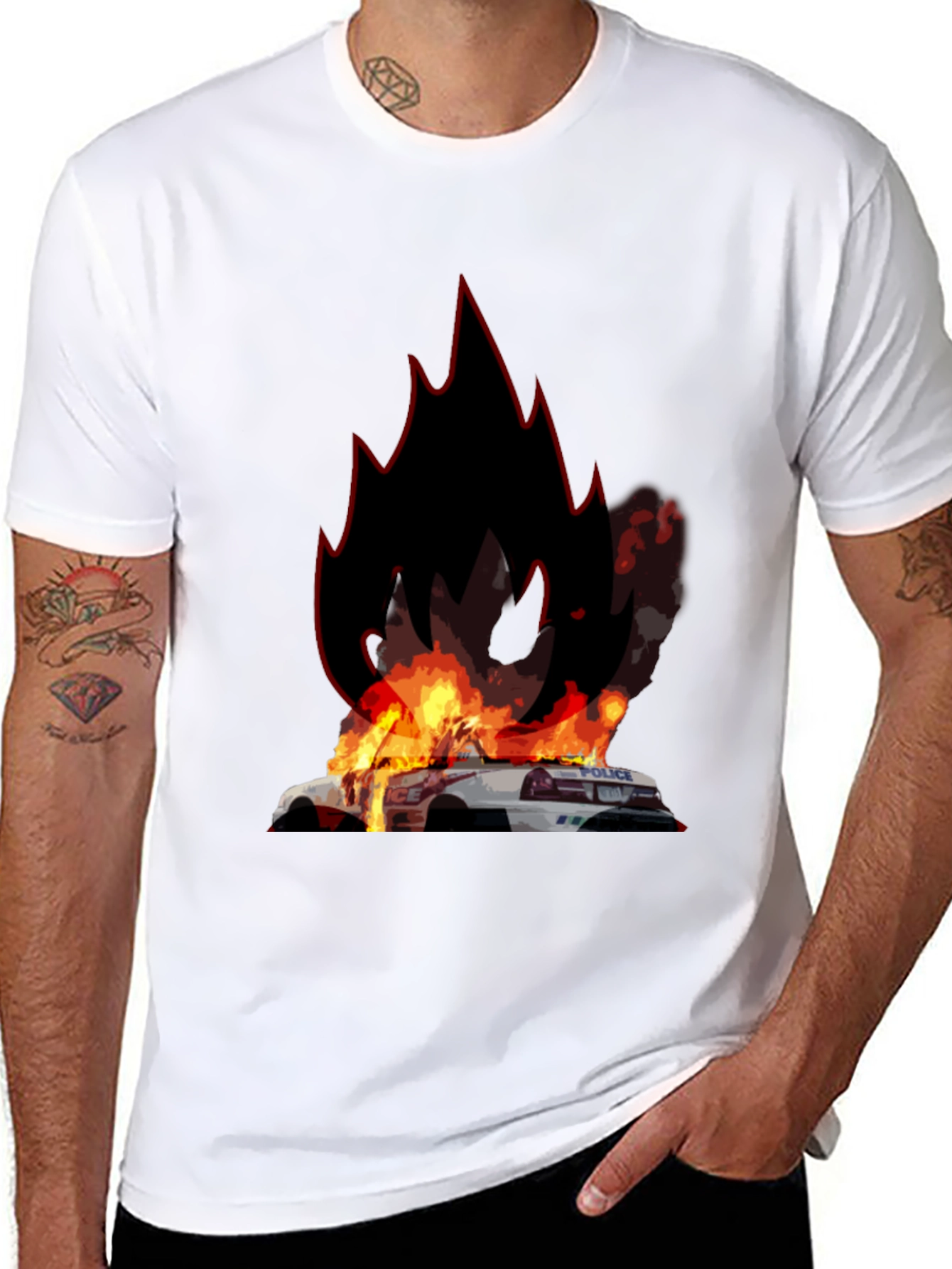 Black Burning Police Car T-Shirt - Bold Graphic Tee view 8