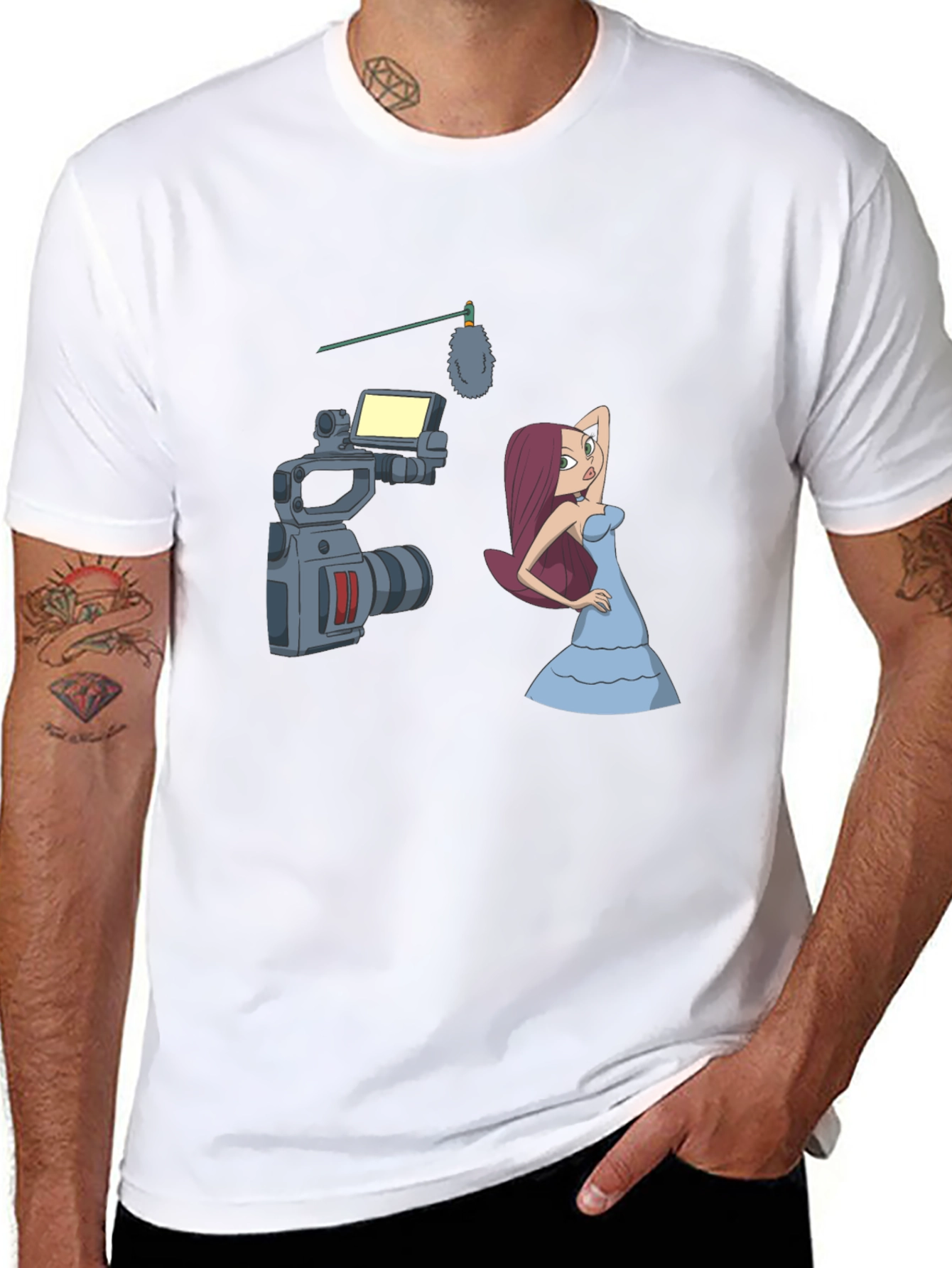 Black Cartoon Film Shoot T-Shirt - Black Cotton Blend view 8