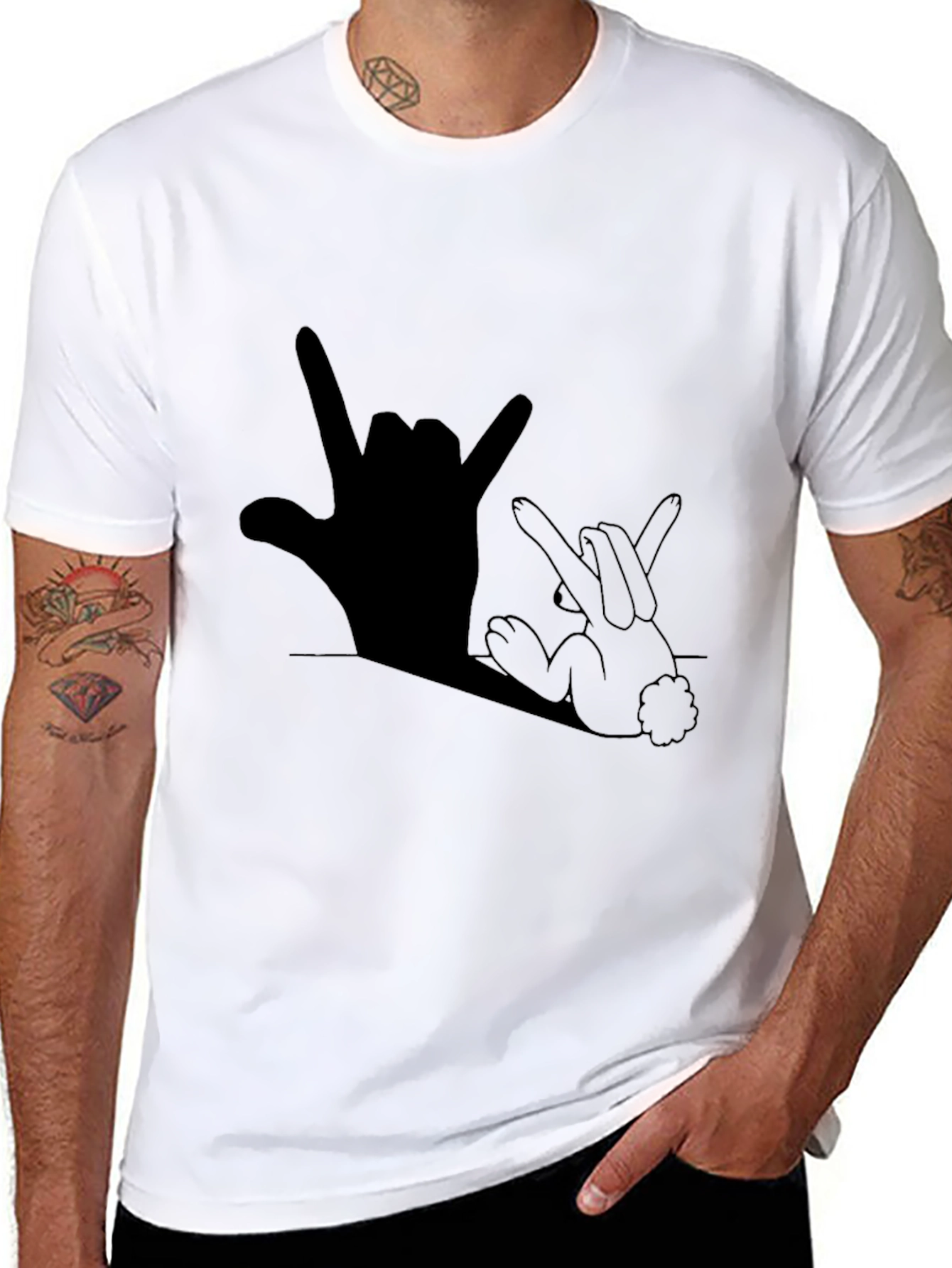 Black Rock On Bunny Shadow Graphic T-Shirt view 8