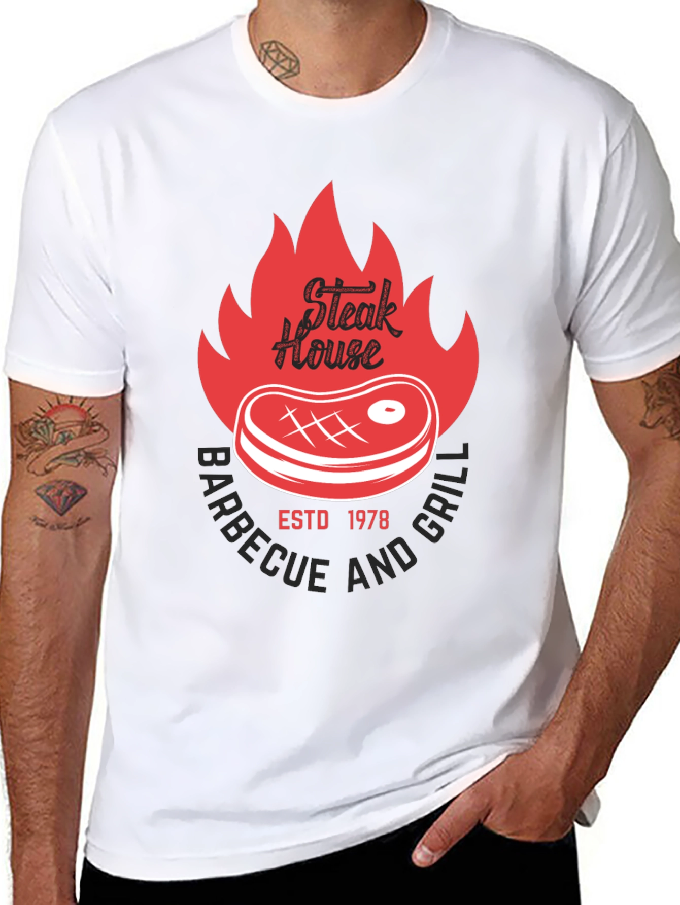 Black Steak House BBQ & Grill T-Shirt view 8