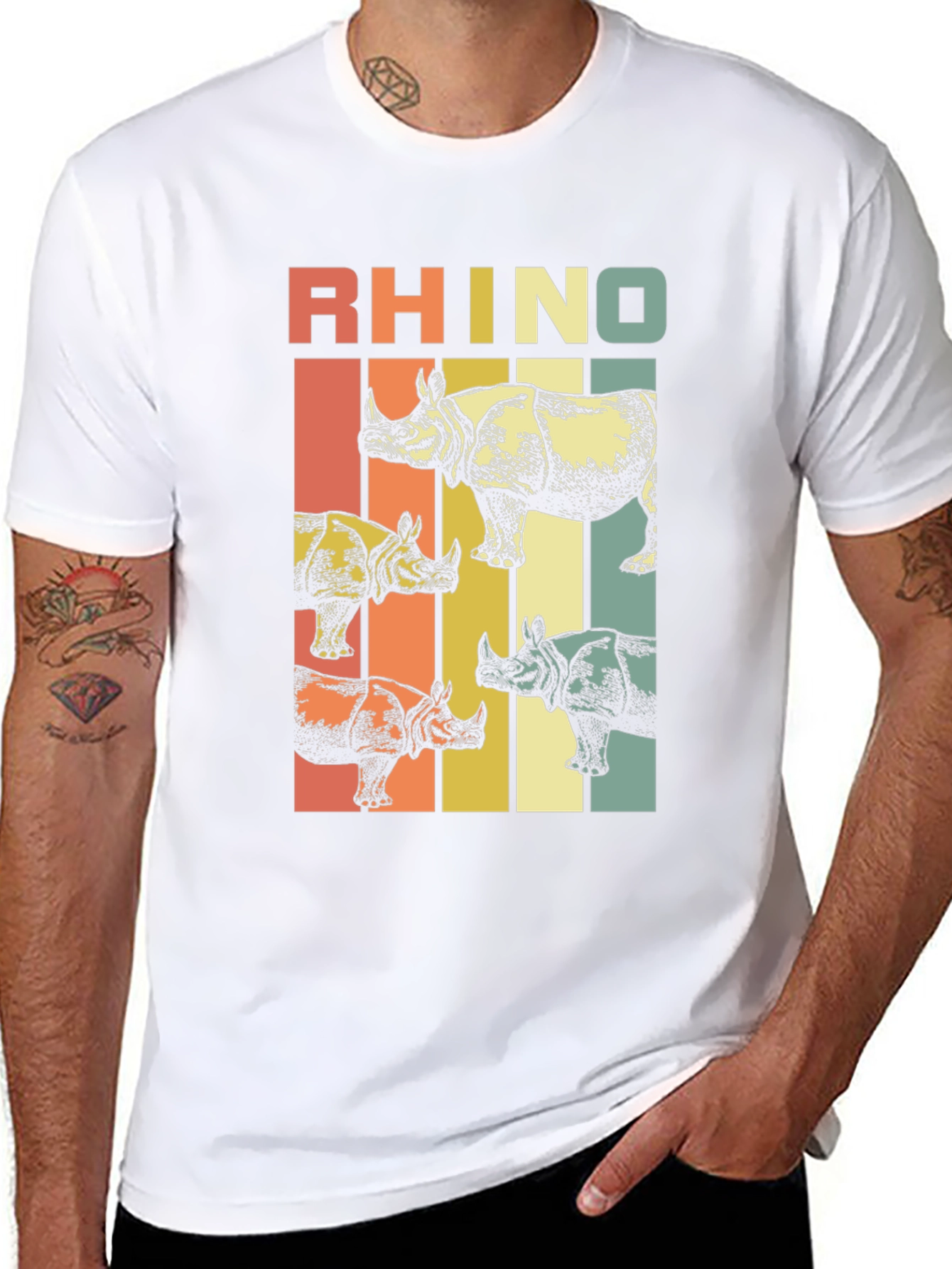 Black Retro Rhino T-Shirt: Vintage Style Animal Tee view 8