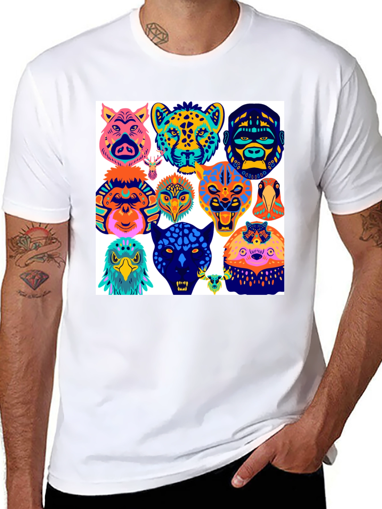 Black Animal Faces Graphic Tee - Modern Abstract Design view 8