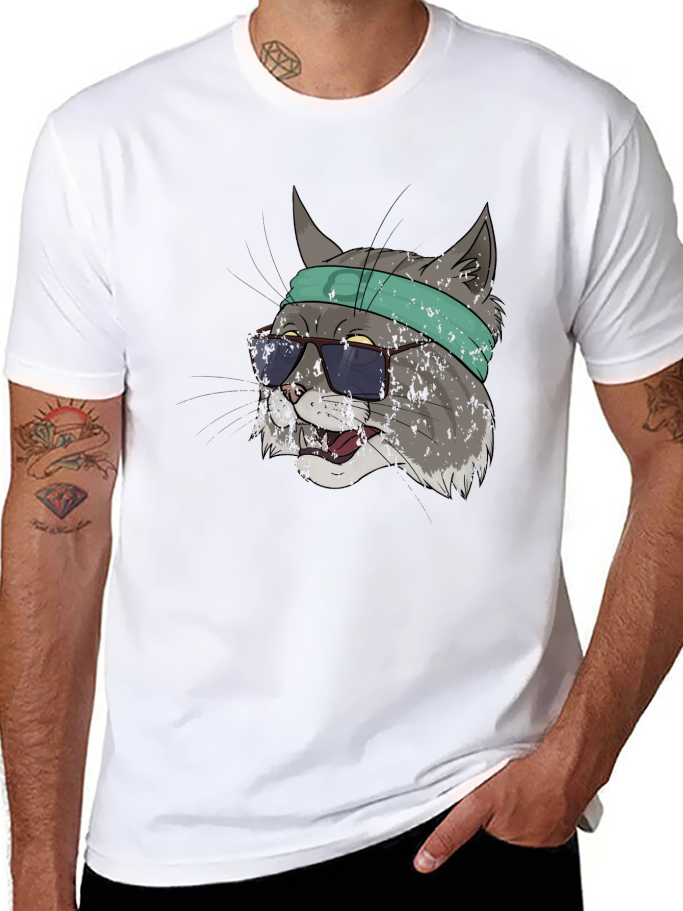 Black Cool Cat Graphic Tee - Unisex Black T-Shirt view 8