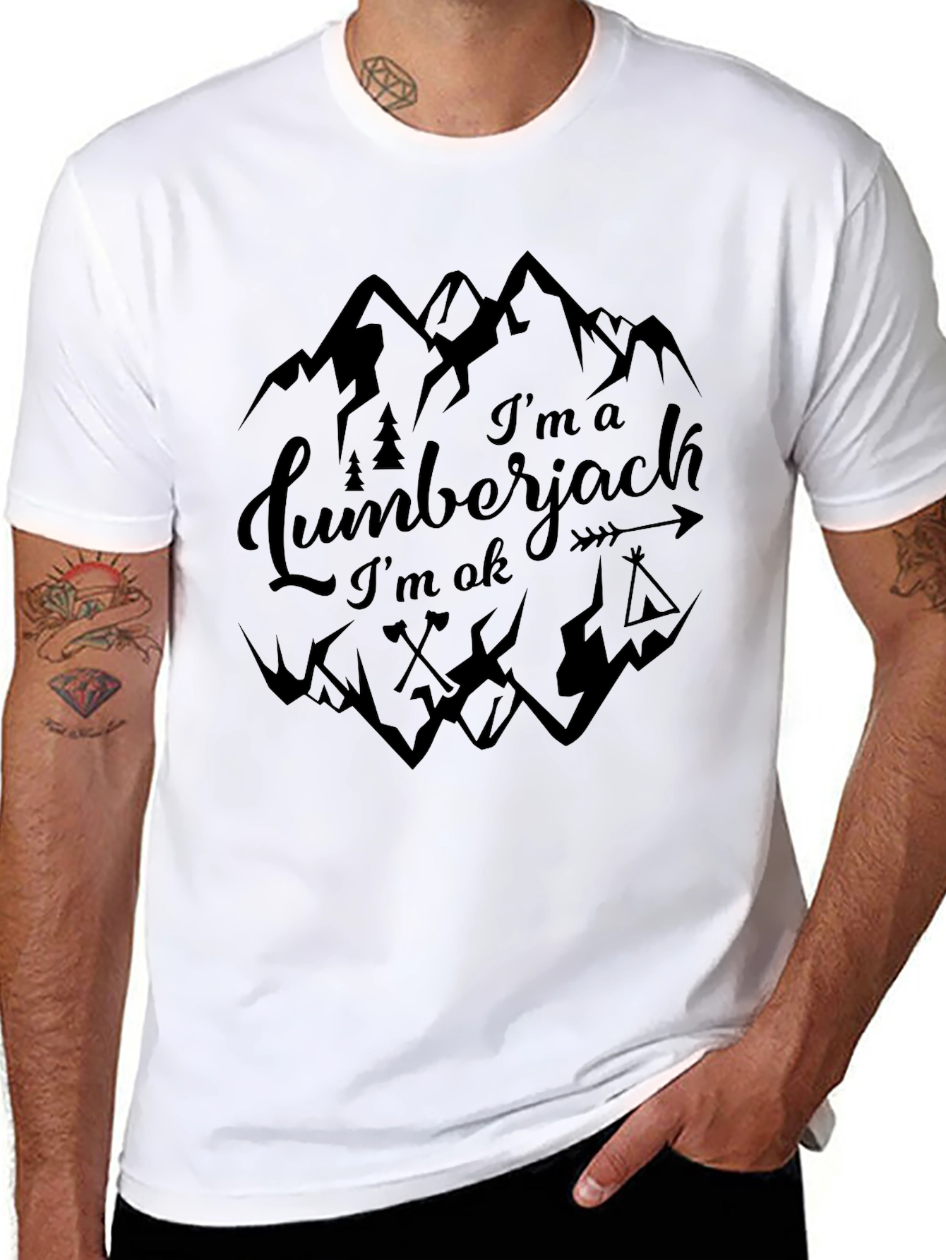 Black Lumberjack Graphic T-Shirt - Mountain Design view 8