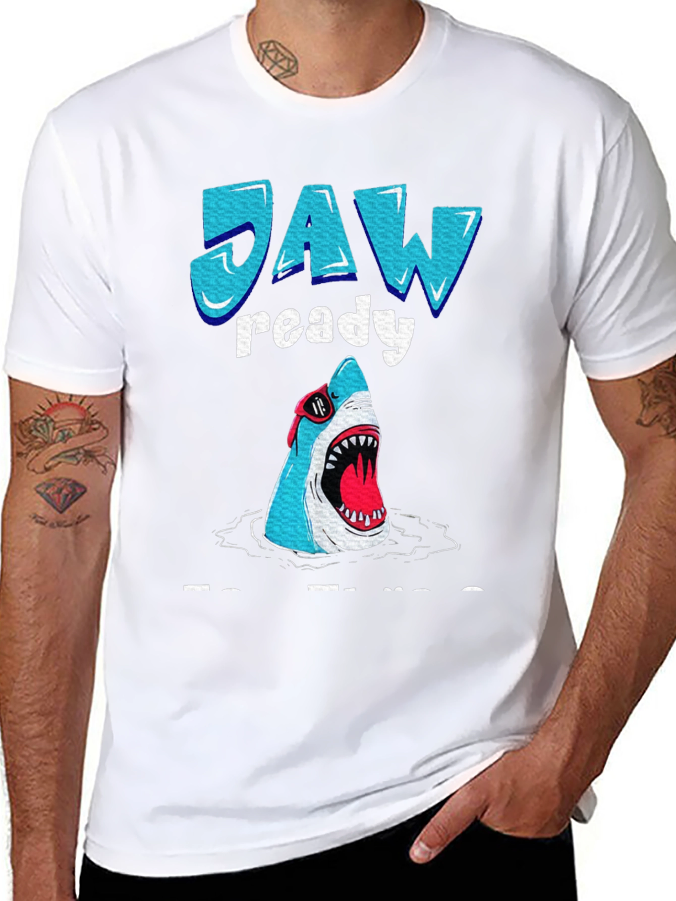 Black Jaw Ready Funny Shark Graphic T-Shirt view 8