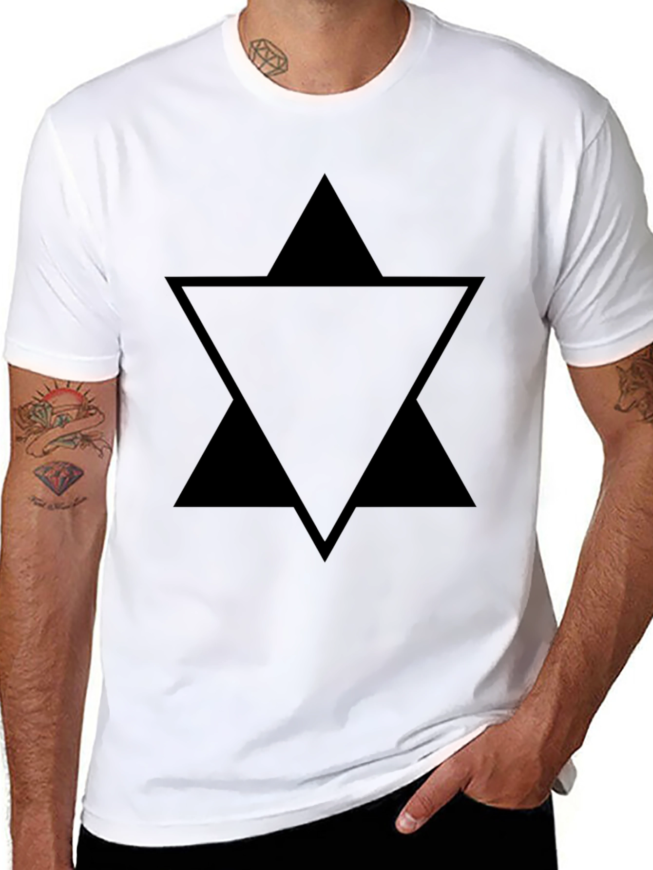 Black Geometric Triangle Star Black T-Shirt view 8