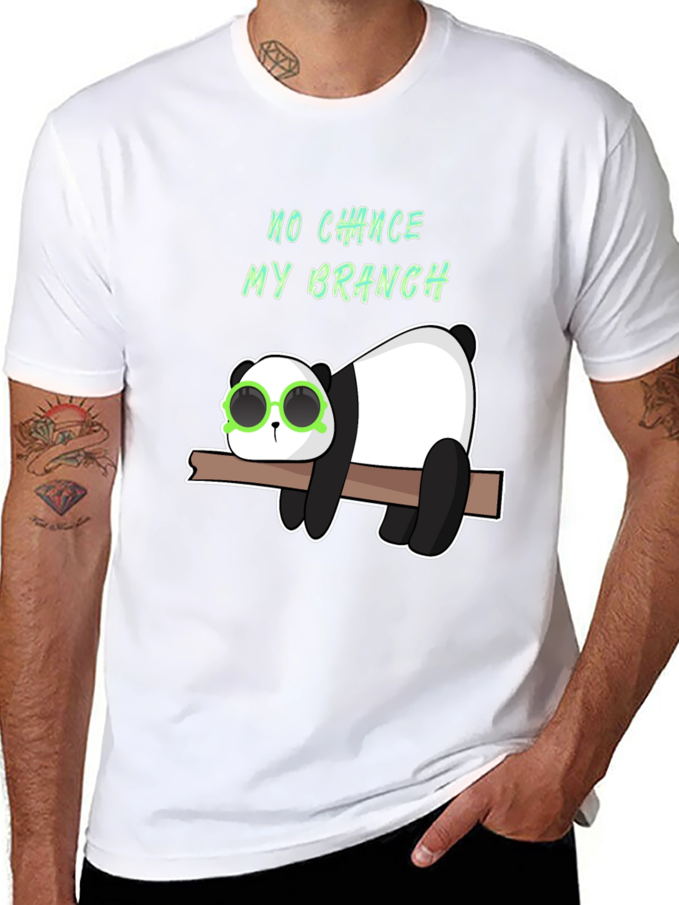 Black Lazy Panda on Branch Graphic T-Shirt view 8