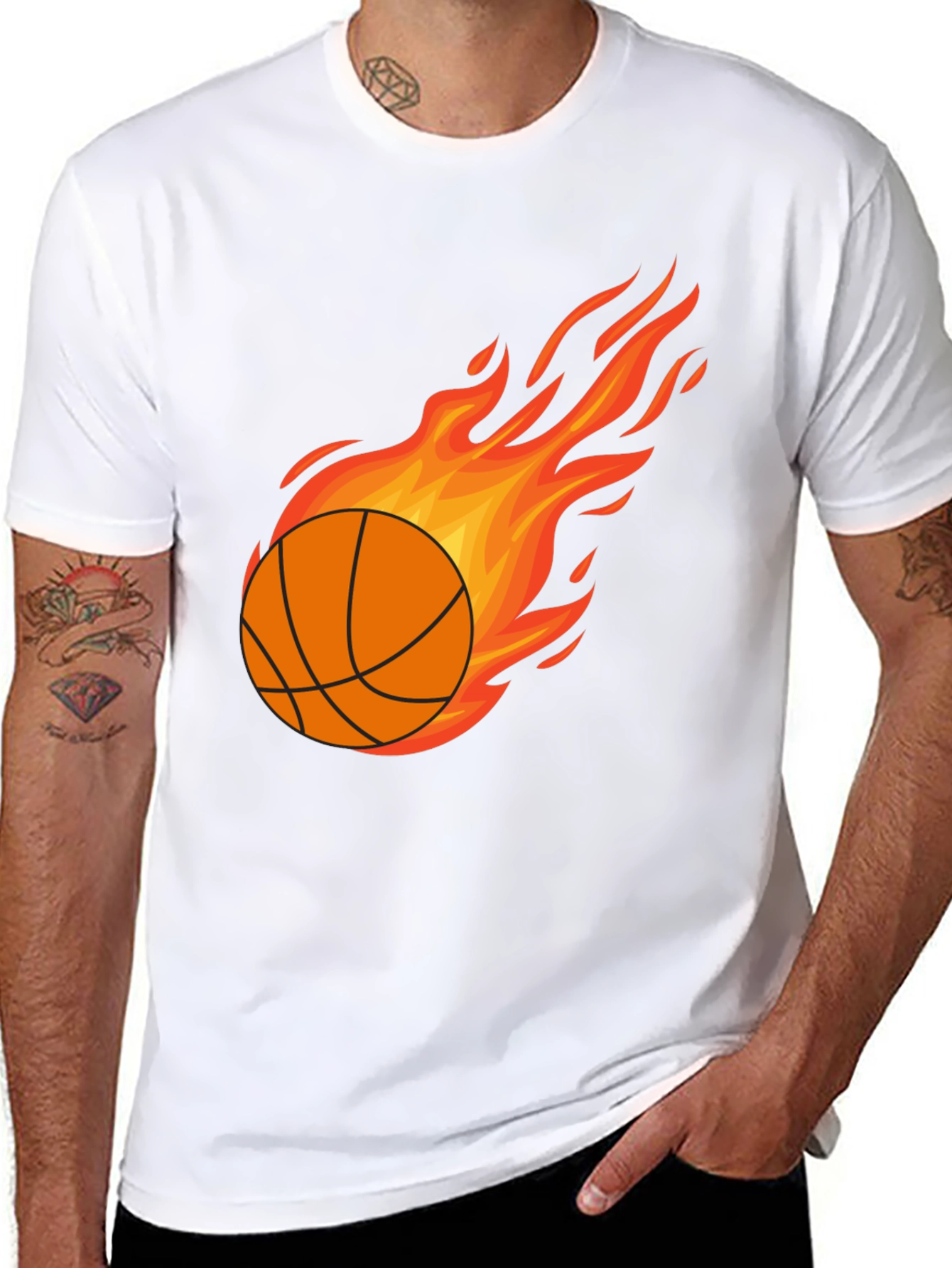Black Fiery Basketball Graphic Tee - Men's Black T-Shirt view 8