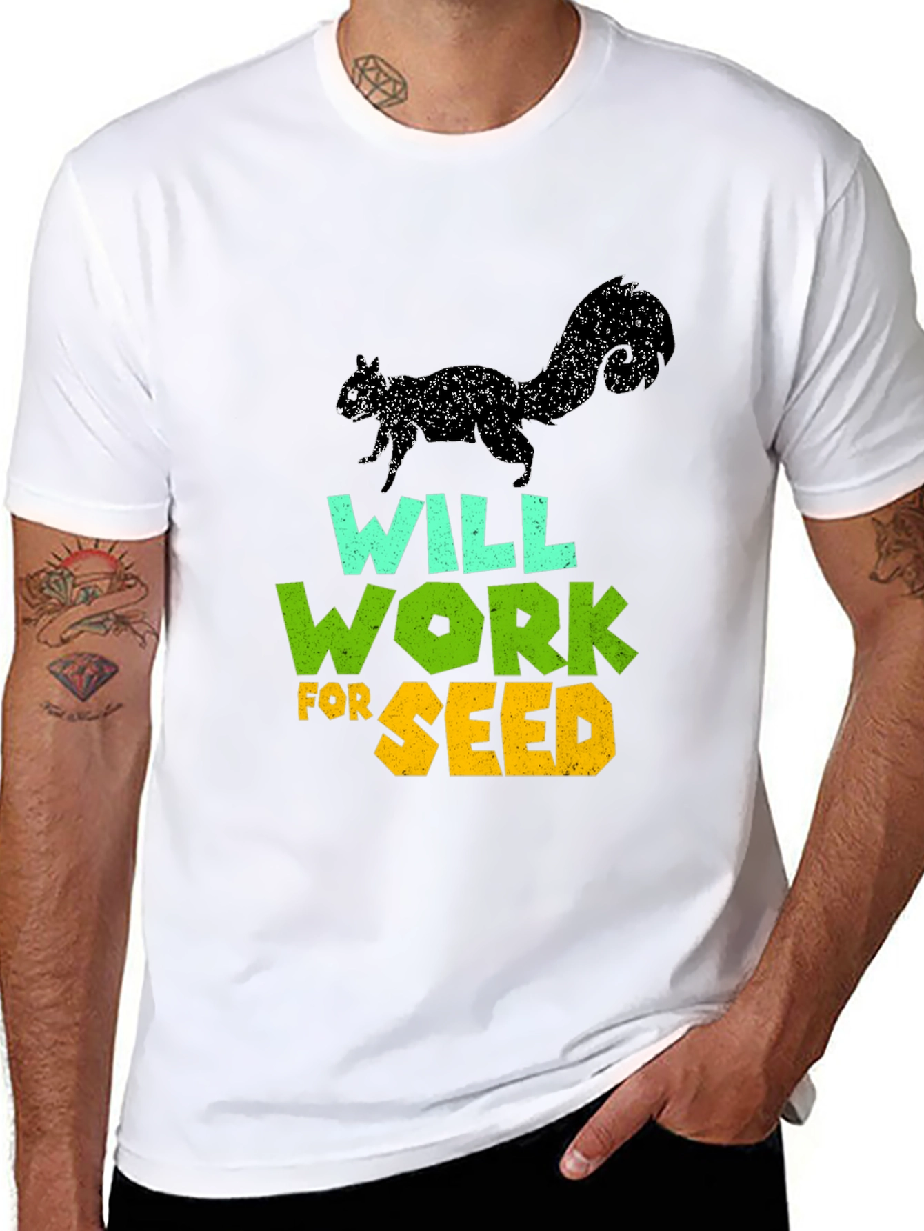 Black Will Work For Seed T-Shirt - Funny Squirrel Design view 8