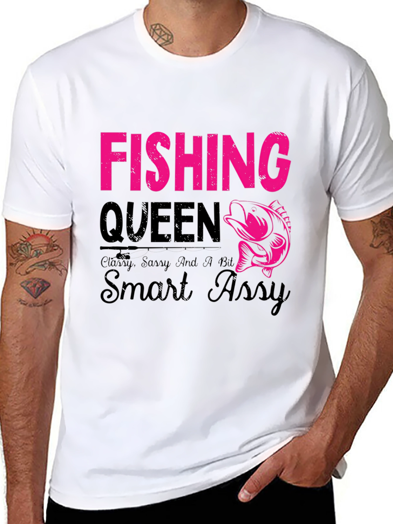 Black Fishing Queen T-Shirt - Classy, Sassy, Smart Assy view 8