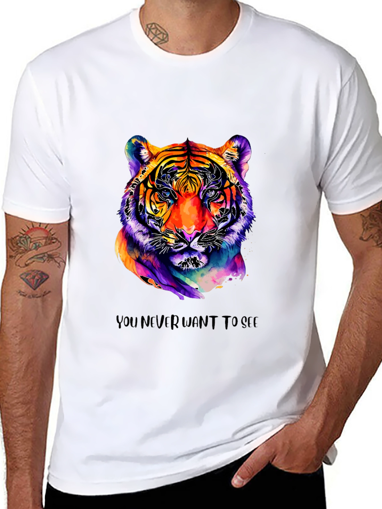 Black Vibrant Tiger Graphic Tee - Unique Artistic Design view 8