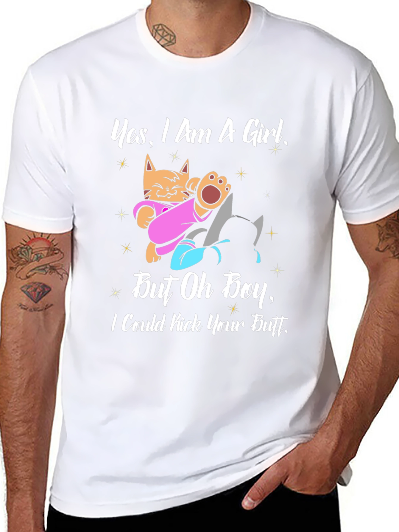 Black Funny Cat Graphic T-Shirt - "Yes I Am A Girl" view 8