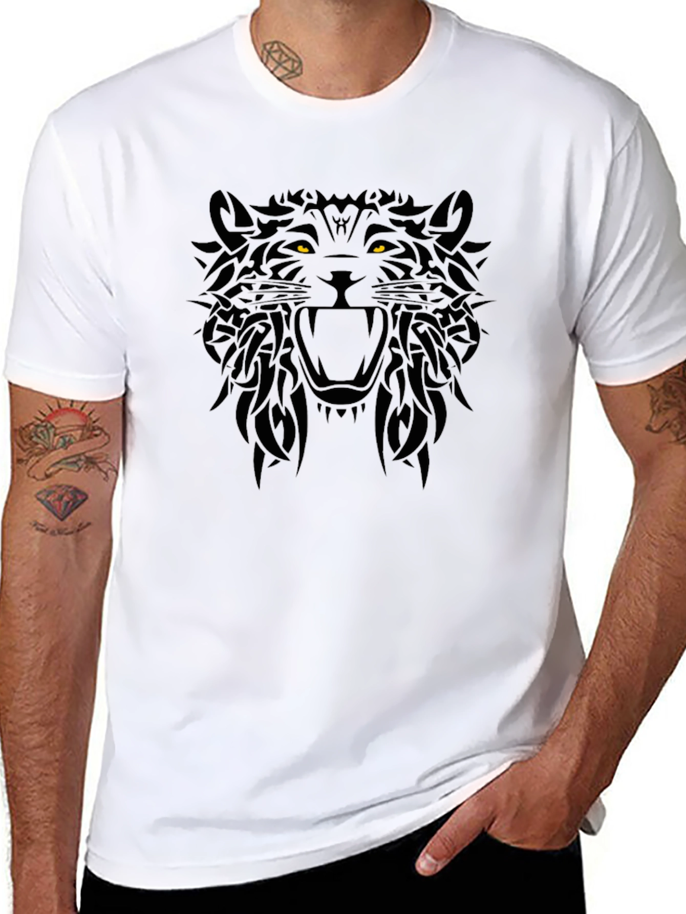 Black Tribal Tiger Graphic Black T-Shirt view 8