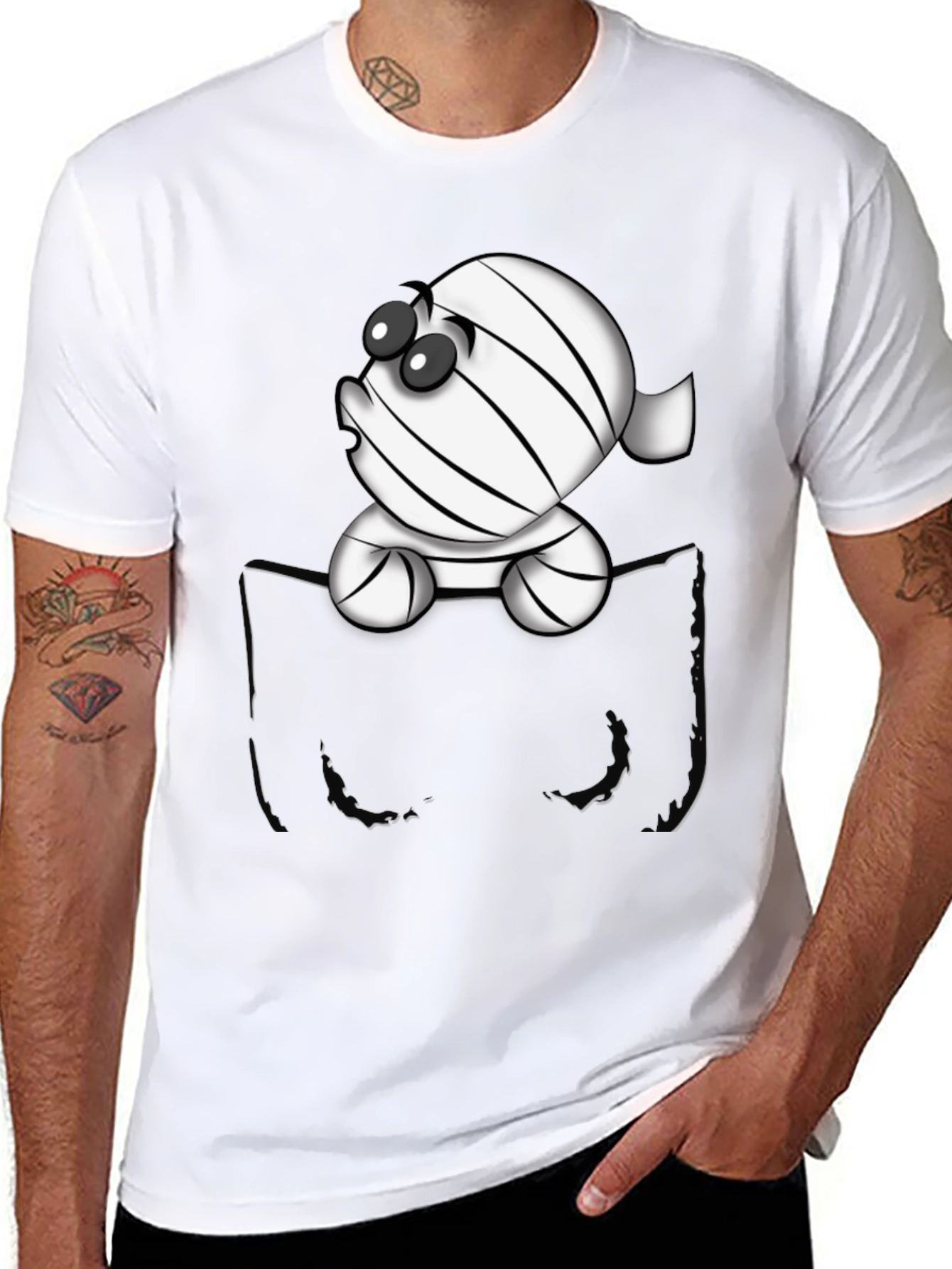 Black Cute Cartoon Mummy in Pocket T-Shirt view 8