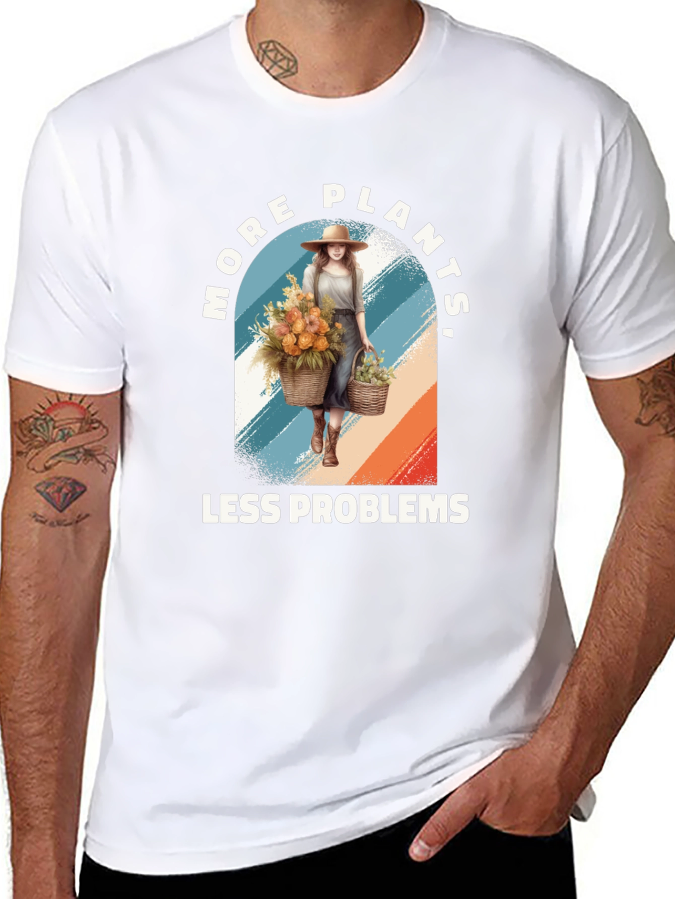 Black More Plants Less Problems Graphic T-Shirt view 8