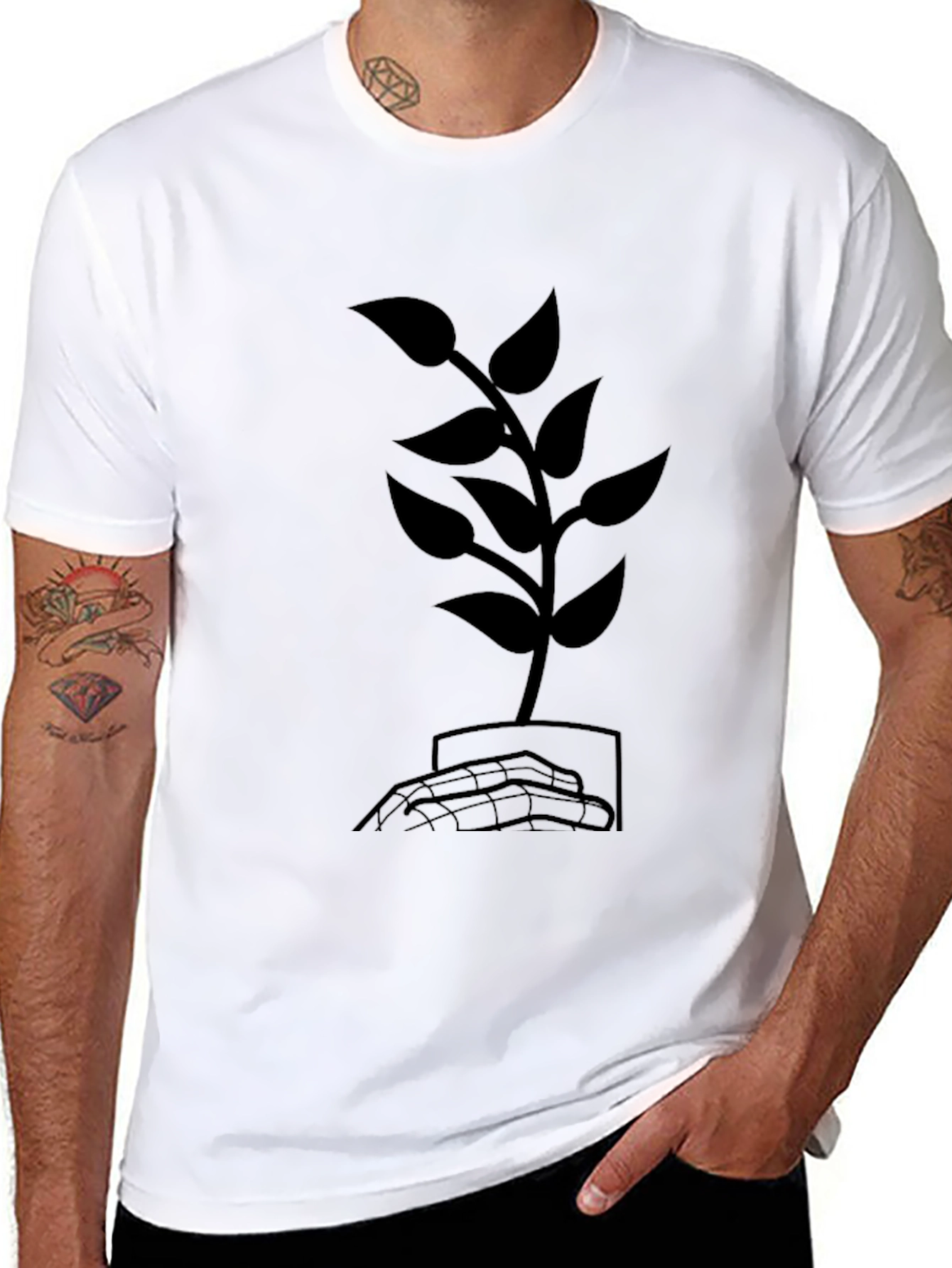 Black Nature's Grasp T-Shirt - Black Plant Design view 8