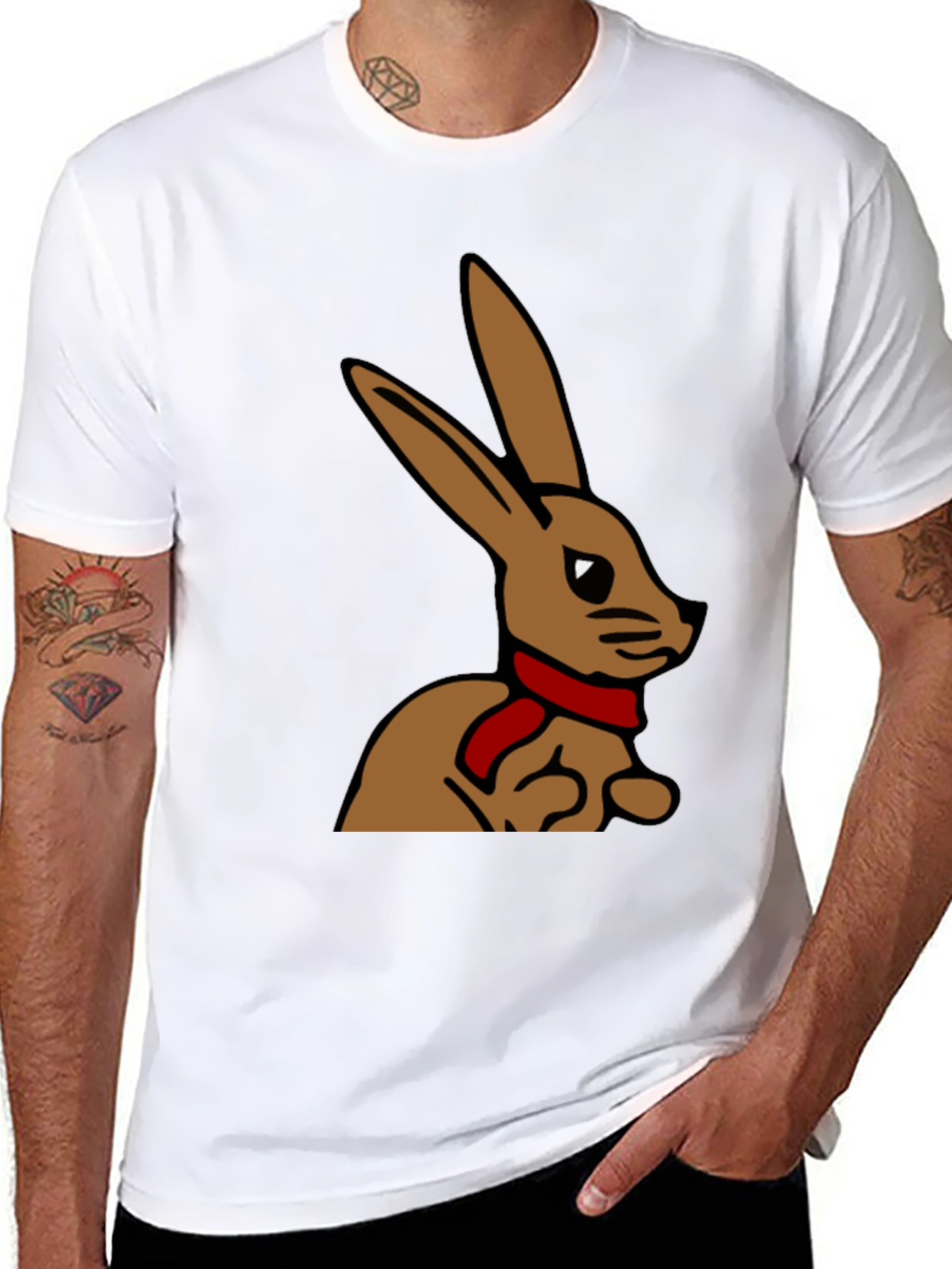 Black Rabbit T-Shirt - Cartoon Bunny with Scarf view 8