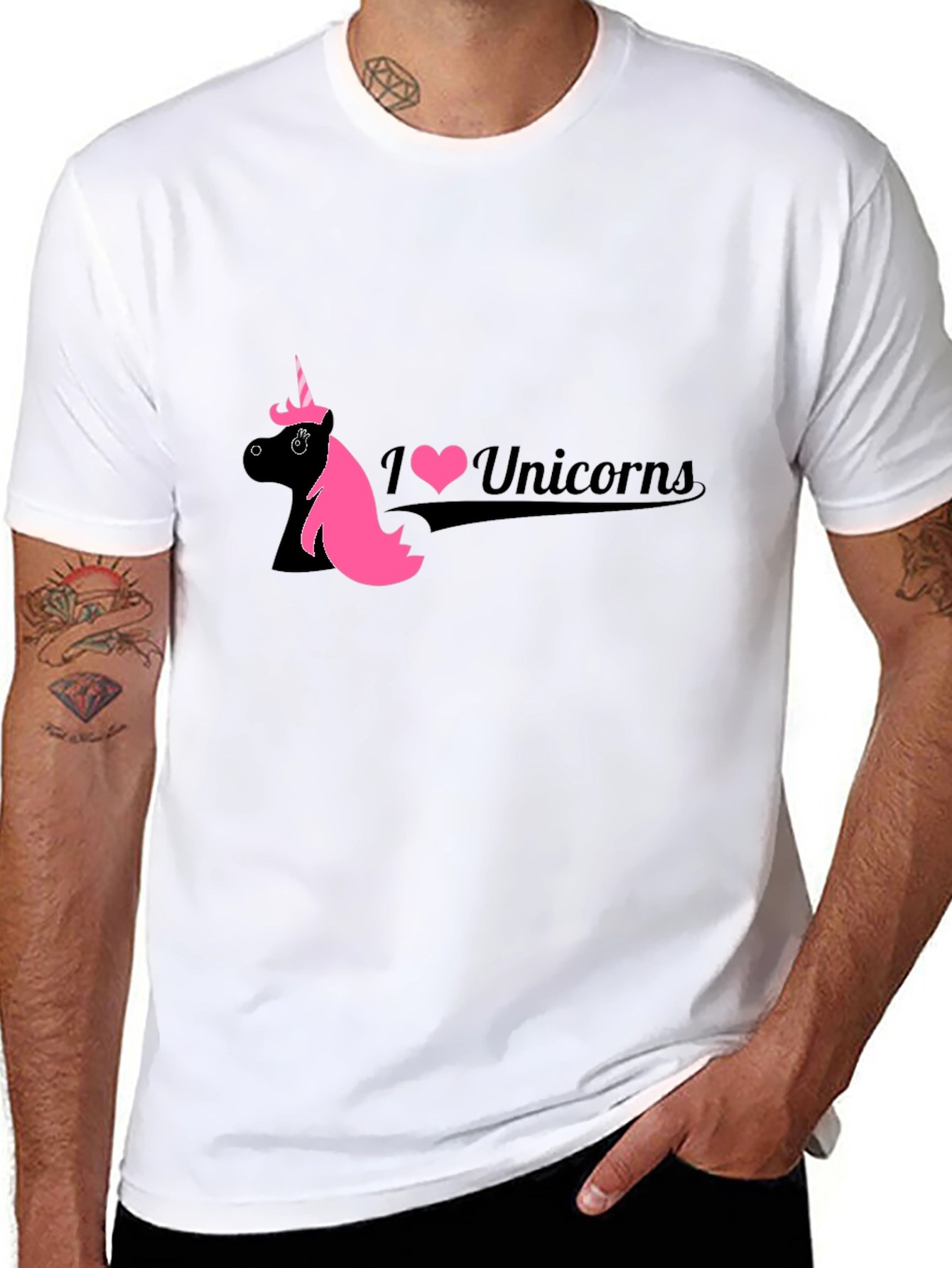 Black I Love Unicorns Black T-Shirt view 8