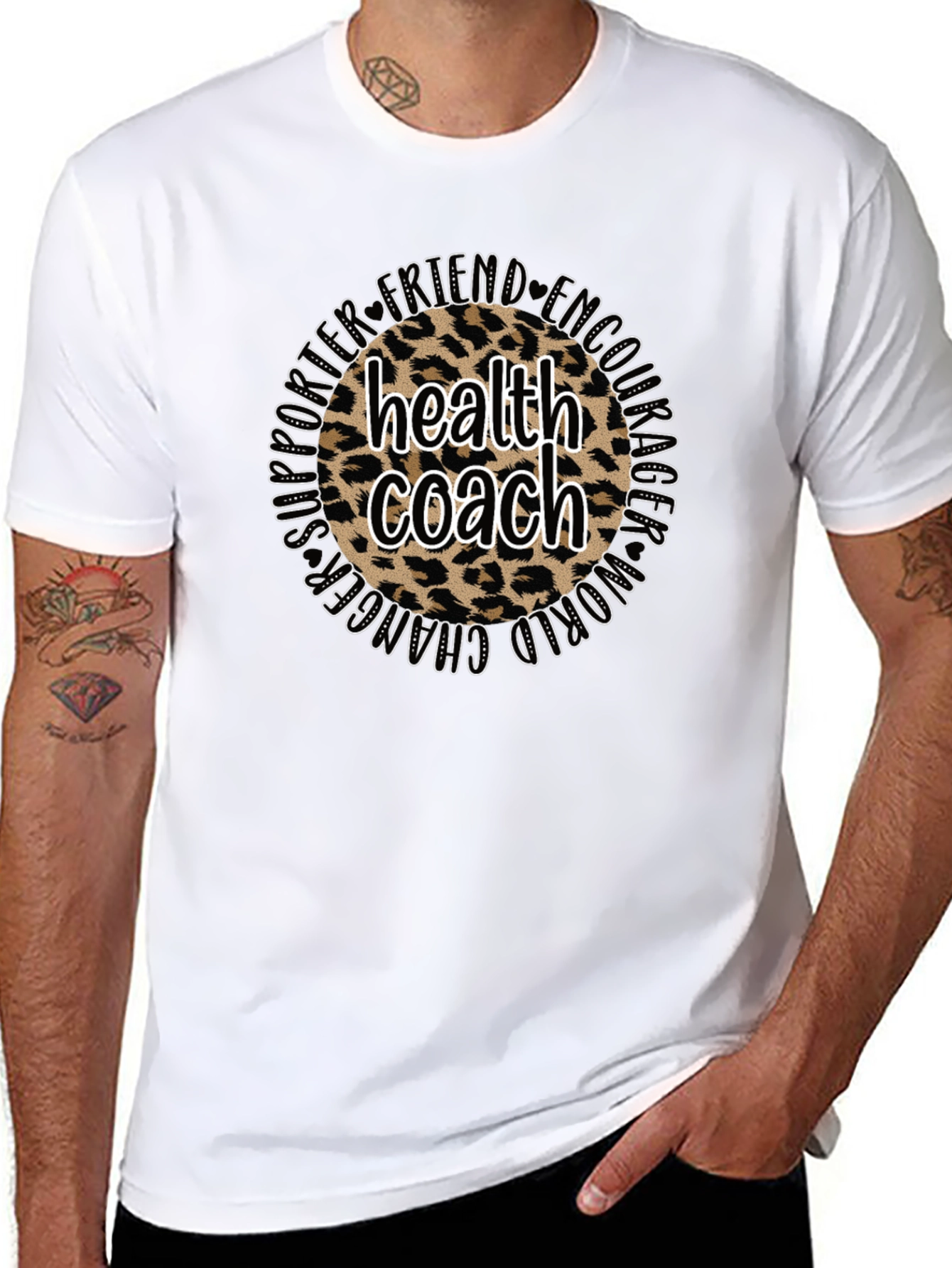 Black Health Coach Leopard Print T-Shirt view 8