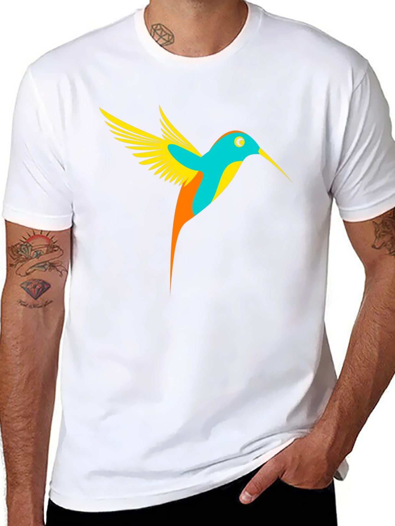 Black Hummingbird Graphic Tee - Black Casual T-Shirt view 8