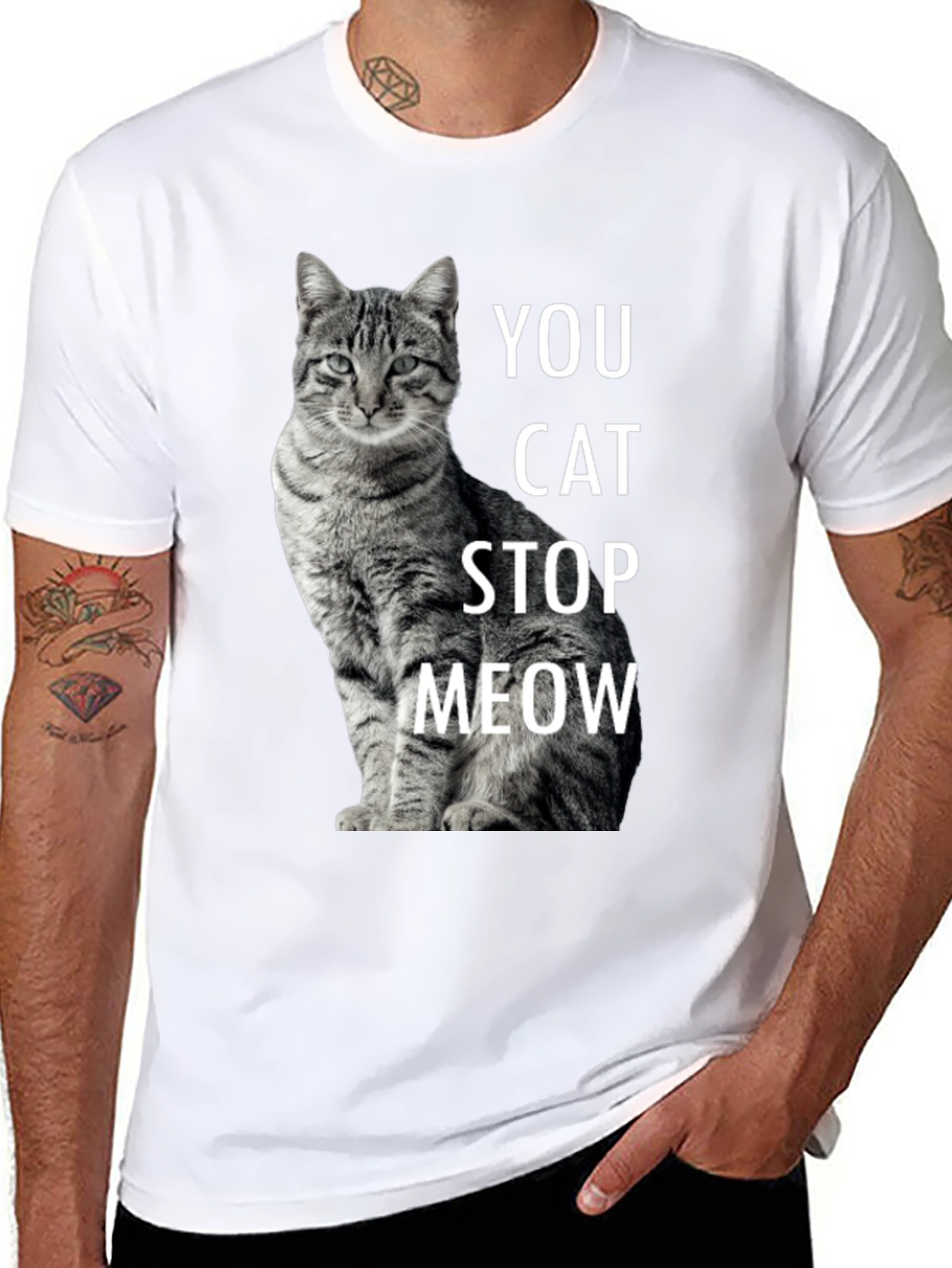 Black Funny Cat T-Shirt - You Cat Stop Meow - Novelty Tee view 8