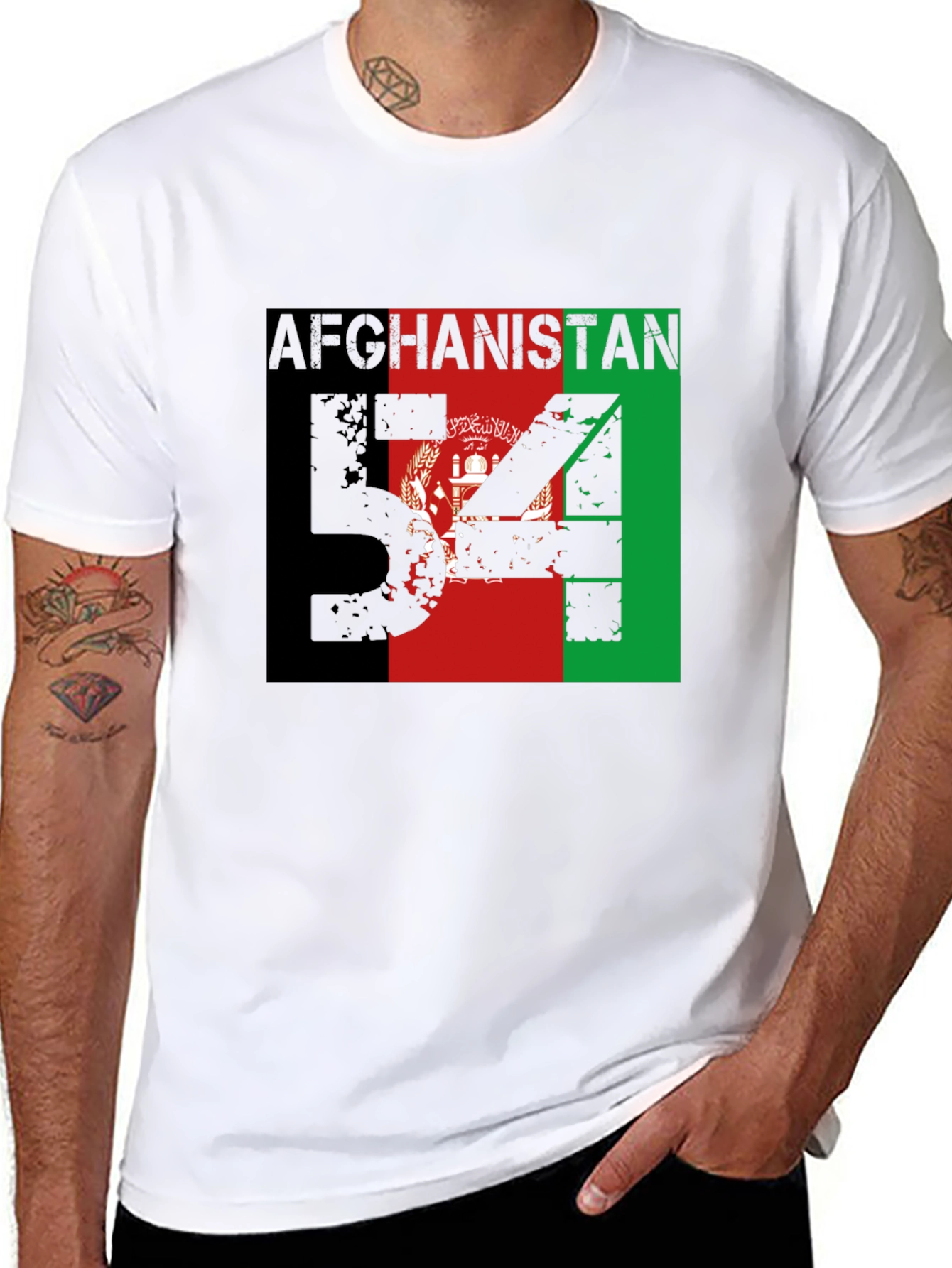 Black Afghanistan Flag T-Shirt Men's Black Patriotic Graphic Tee view 8