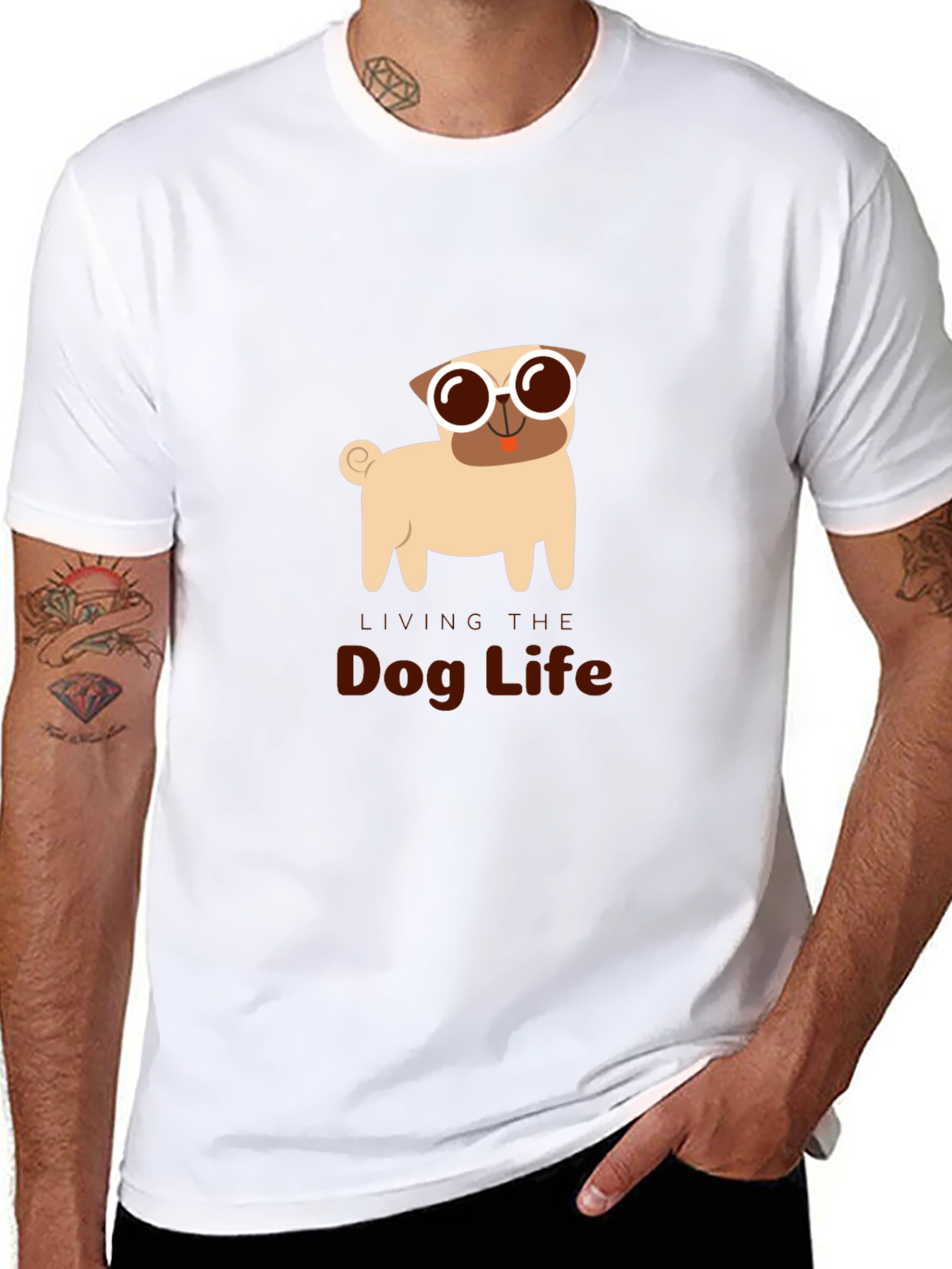 Black Dog Life Tee: Pug with Sunglasses view 8