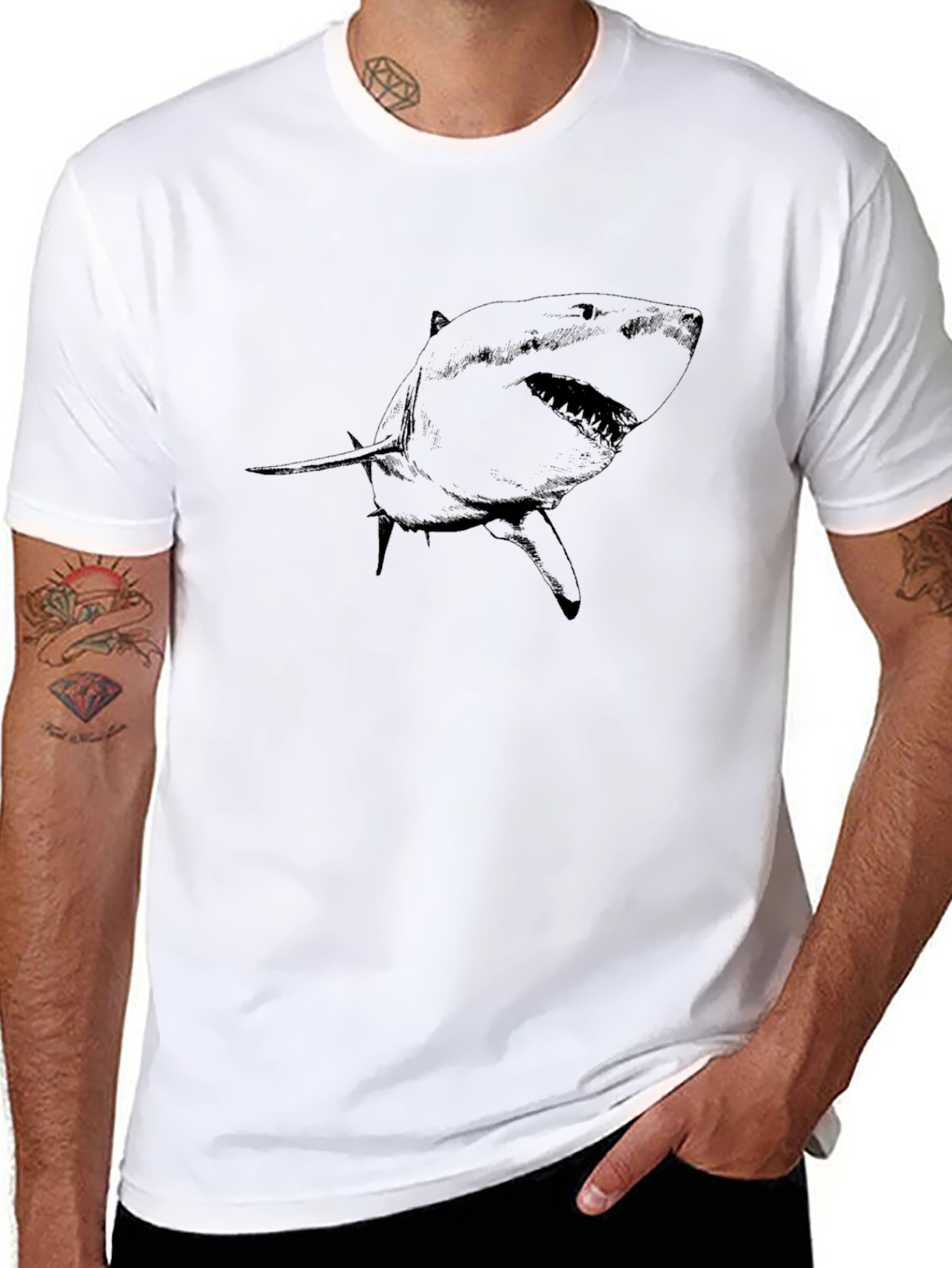 Black Shark Graphic Print T-Shirt - Black view 8